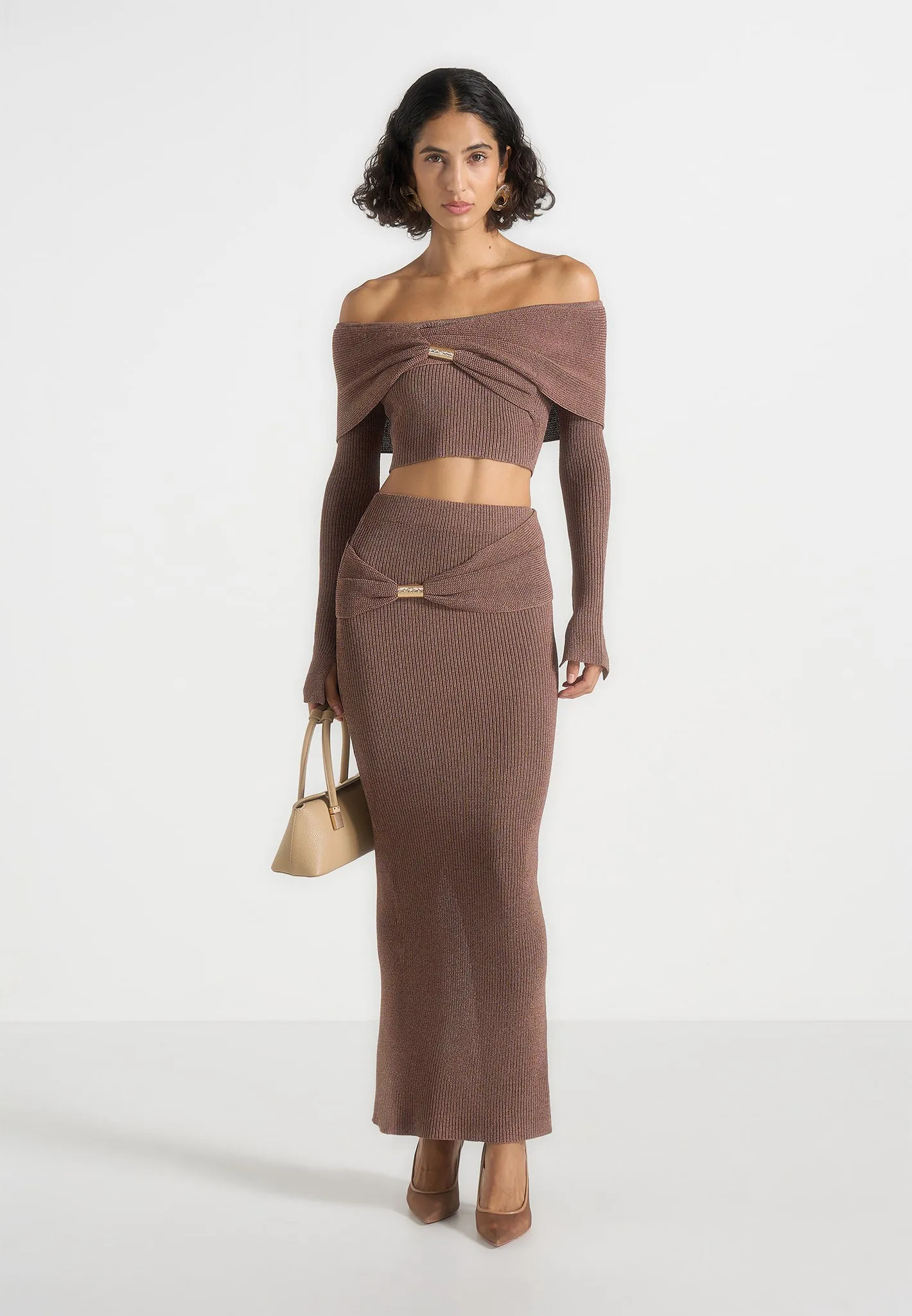 Amy - Asymmetric Midaxi Skirt With Hardware Detail - Taupe sold by Maniere De Voir