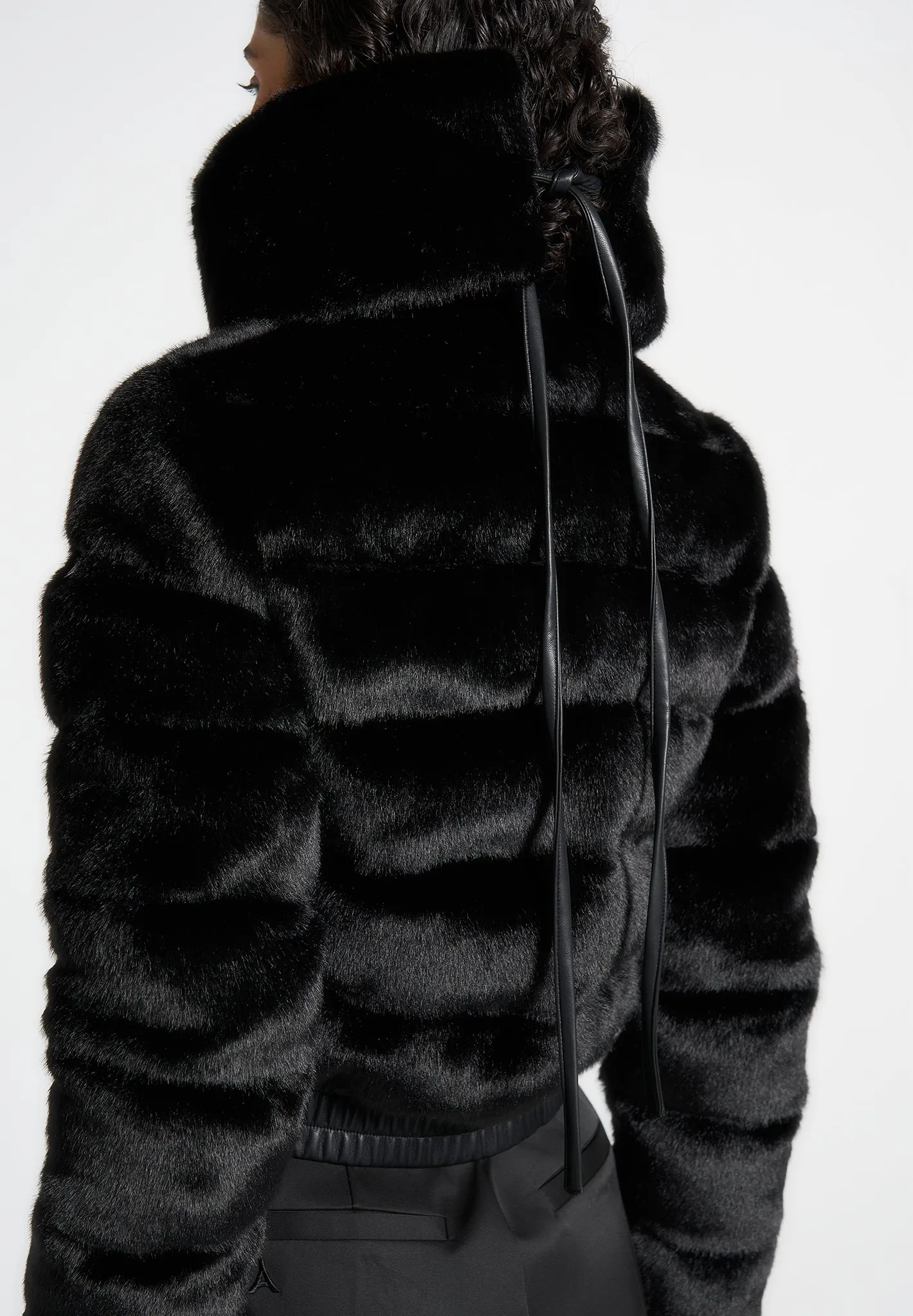 Ama - Plush Ribbed Jacket with Neck Scarf - Black sold by Maniere De Voir product image thumbnail 5
