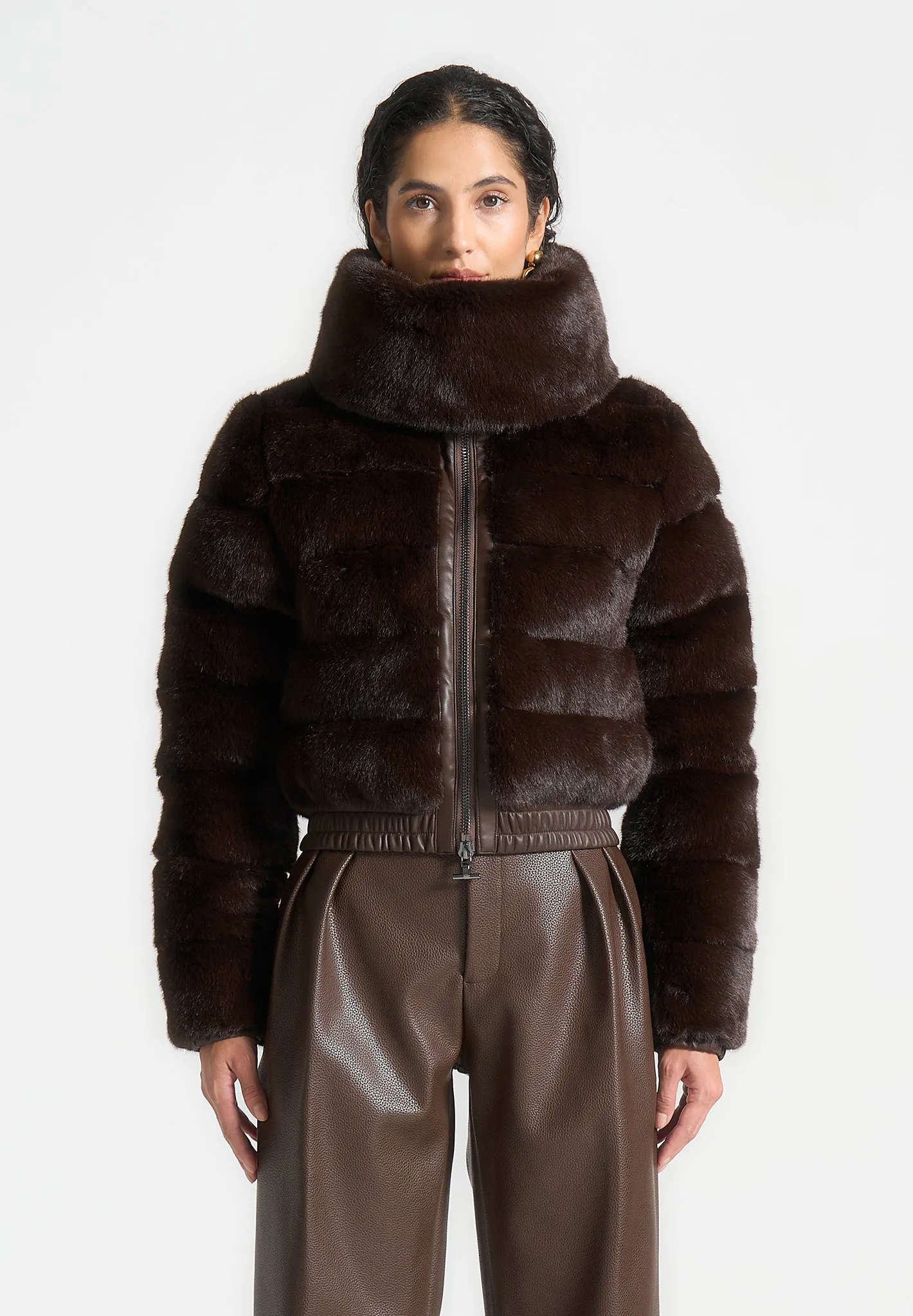 Ama - Plush Ribbed Jacket with Neck Scarf - Brown sold by Maniere De Voir product image thumbnail 4