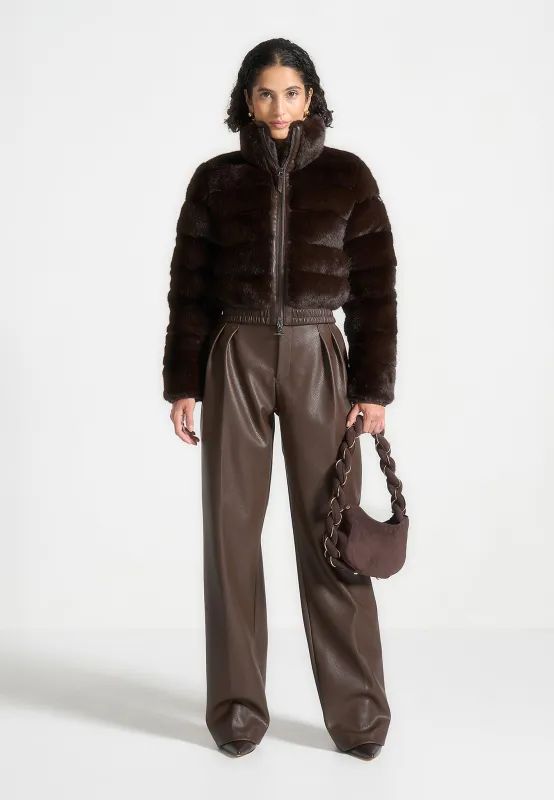 Ama - Plush Ribbed Jacket with Neck Scarf - Brown sold by Maniere De Voir
