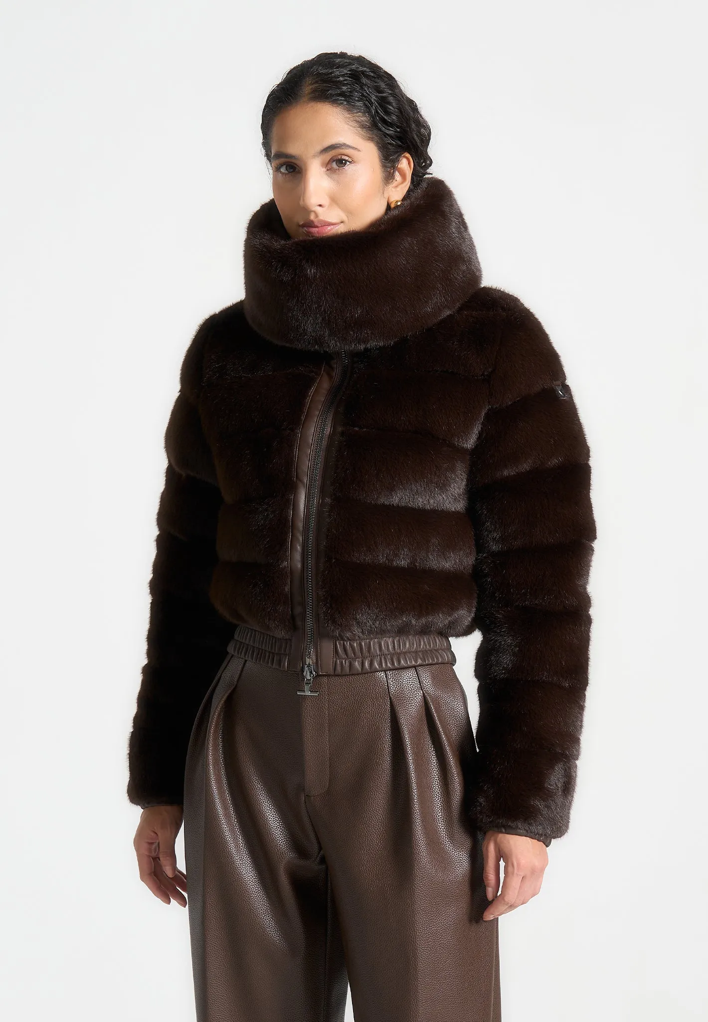 Ama - Plush Ribbed Jacket with Neck Scarf - Brown sold by Maniere De Voir product image thumbnail 2