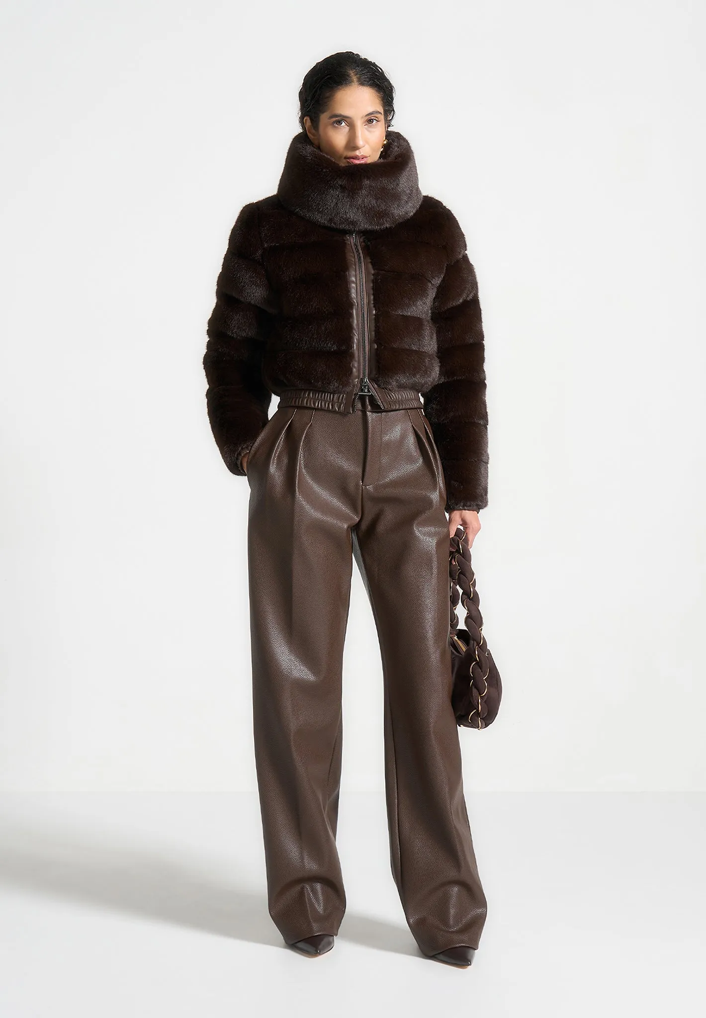 Ama - Plush Ribbed Jacket with Neck Scarf - Brown sold by Maniere De Voir product image thumbnail 3