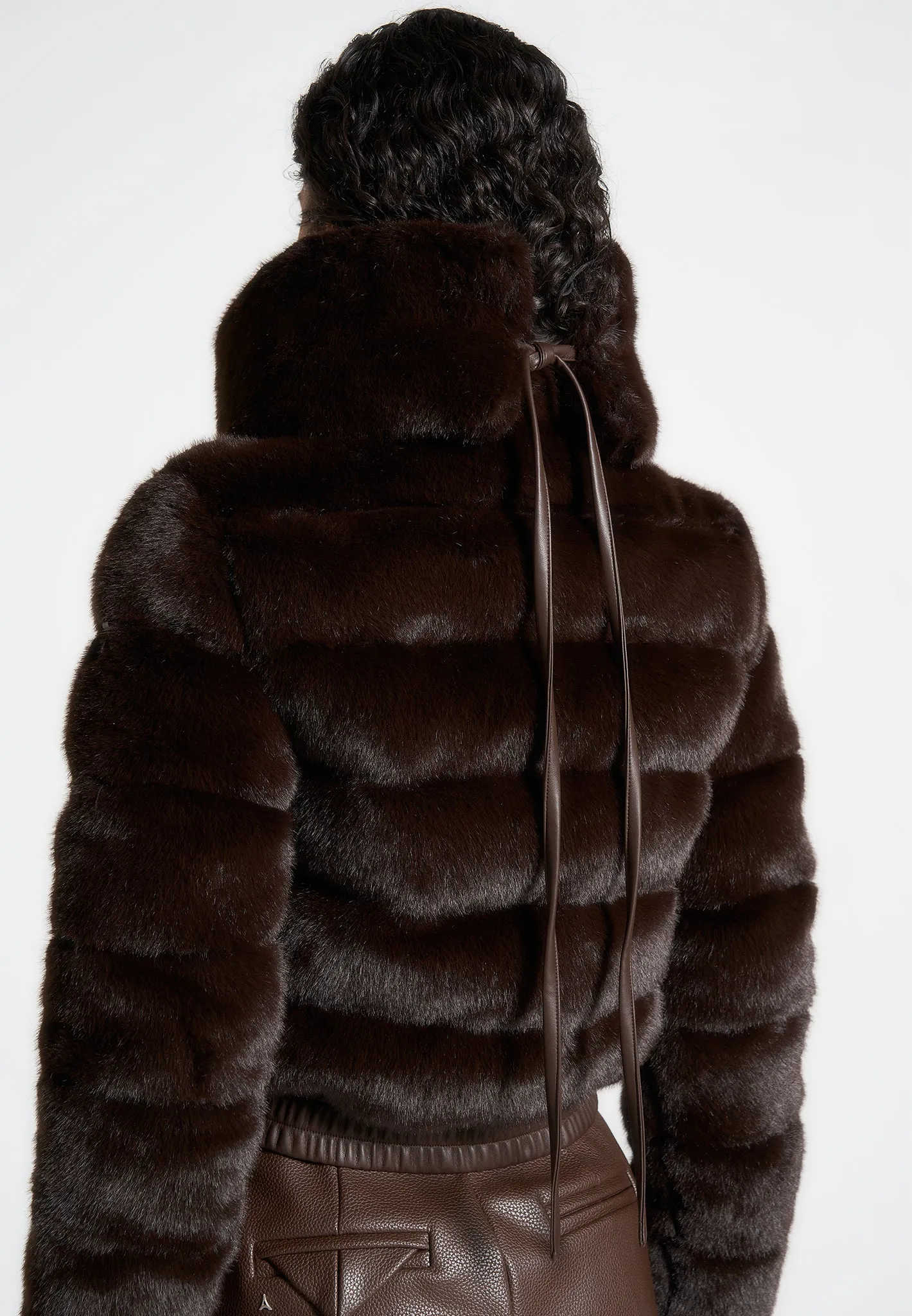 Ama - Plush Ribbed Jacket with Neck Scarf - Brown sold by Maniere De Voir product image thumbnail 5
