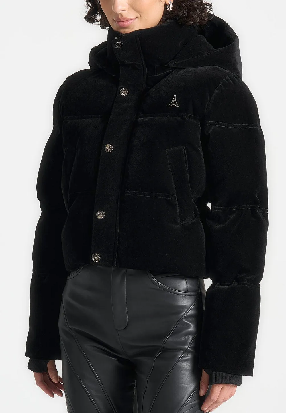 Maéva - Velvet Cropped Puffer Jacket - Black sold by Maniere De Voir product image thumbnail 3