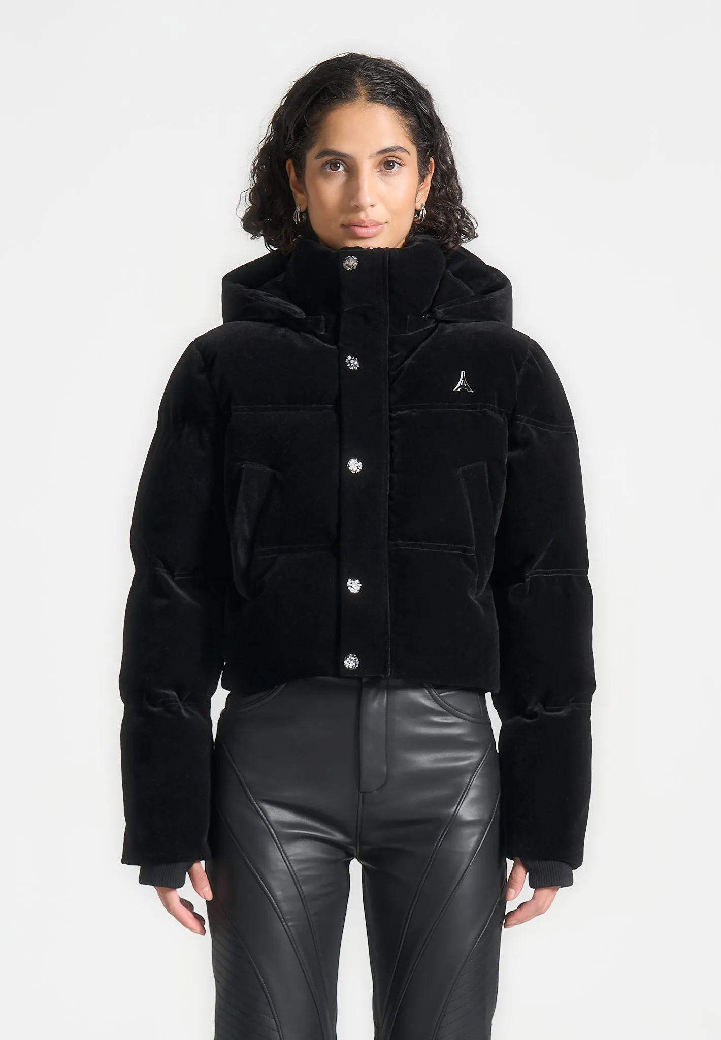 Maéva - Velvet Cropped Puffer Jacket - Black sold by Maniere De Voir product image thumbnail 2