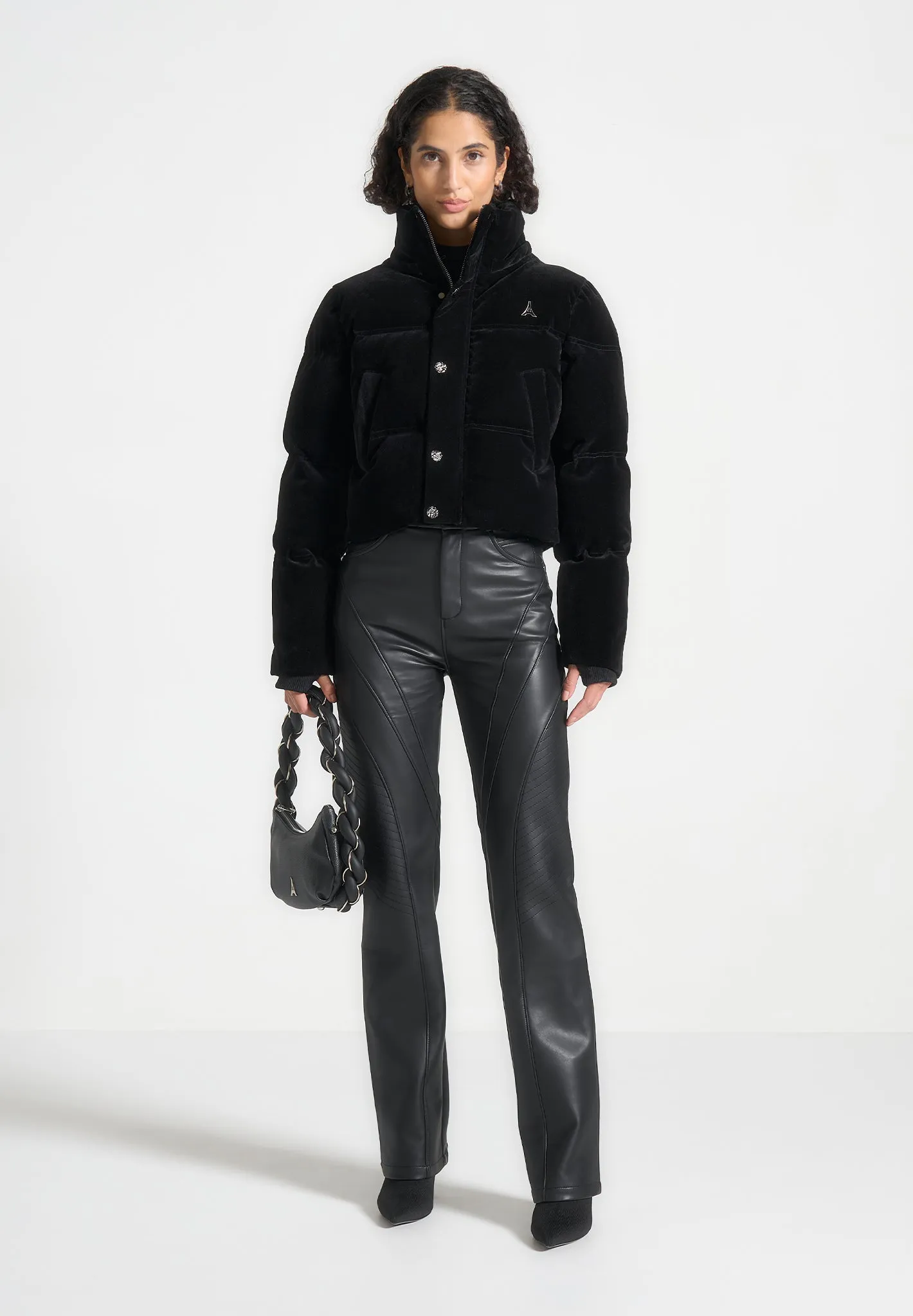 Maéva - Velvet Cropped Puffer Jacket - Black sold by Maniere De Voir