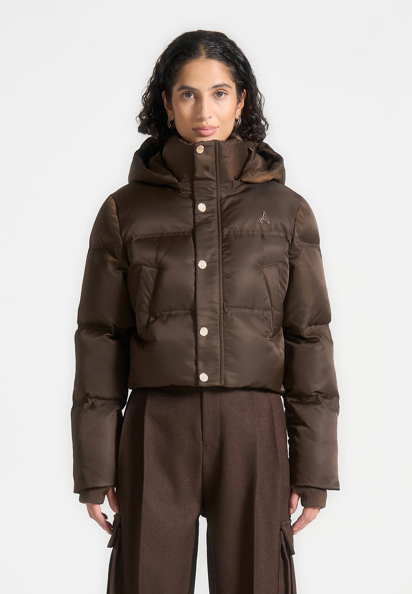 Maeva - Nylon Eiffel Cropped Puffer Jacket - Brown sold by Maniere De Voir product image thumbnail 2