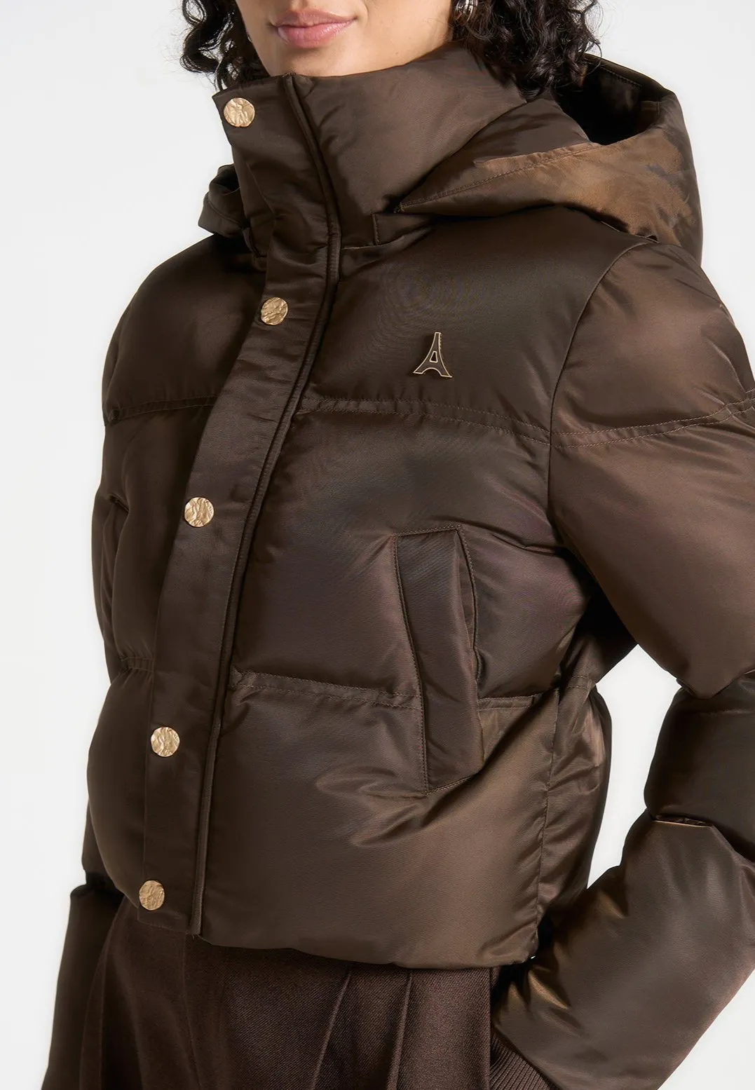 Maeva - Nylon Eiffel Cropped Puffer Jacket - Brown sold by Maniere De Voir product image thumbnail 3