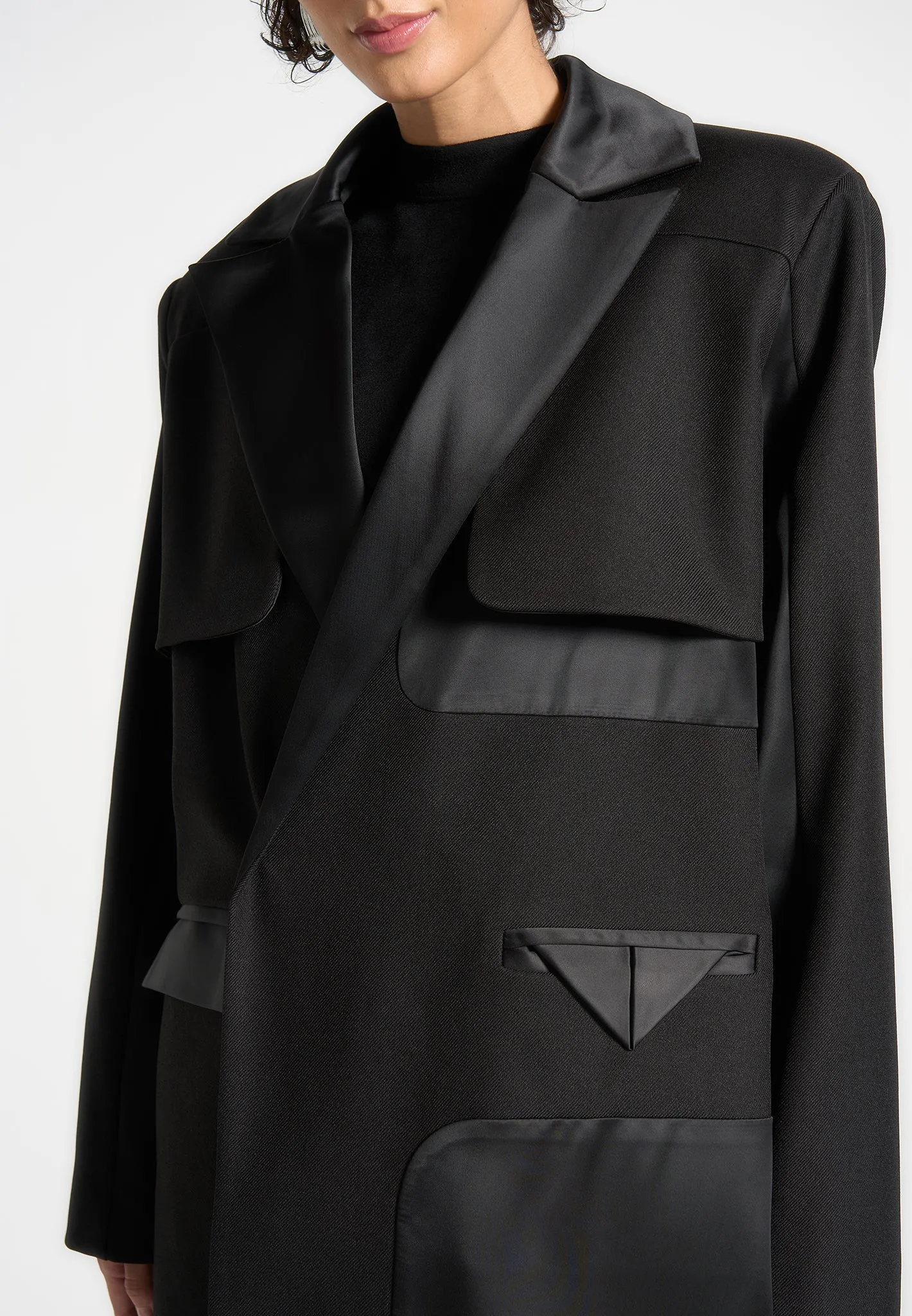 Ilona - Tailored Satin Trench Coat - Black sold by Maniere De Voir product image thumbnail 4