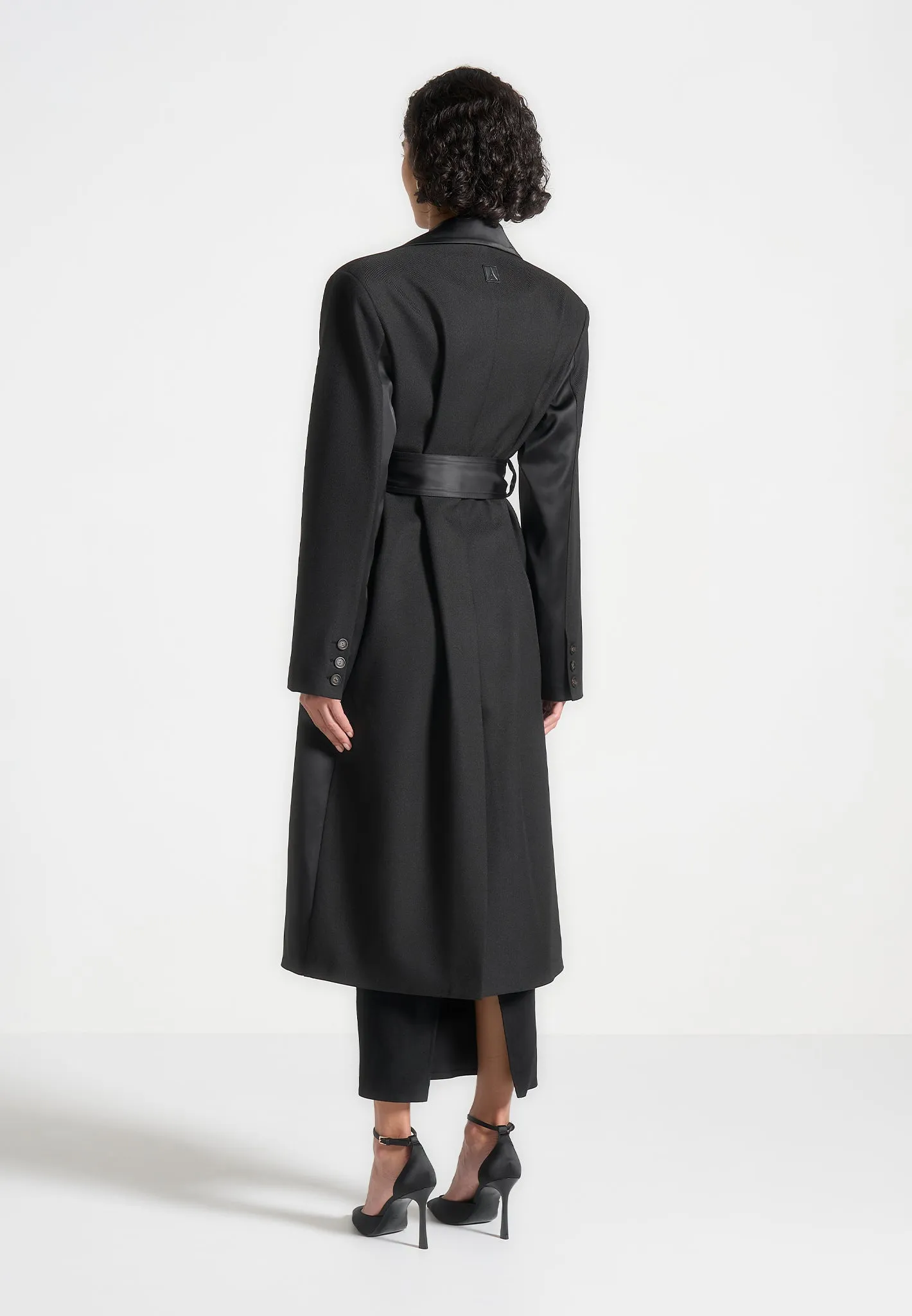 Ilona - Tailored Satin Trench Coat - Black sold by Maniere De Voir product image thumbnail 5