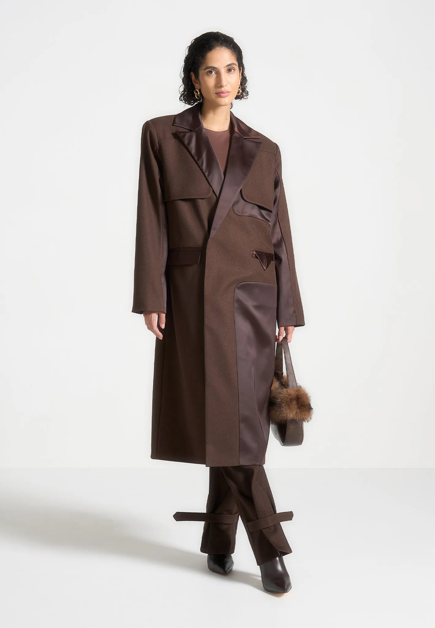 Ilona - Tailored Satin Trench Coat - Brown sold by Maniere De Voir product image thumbnail 3
