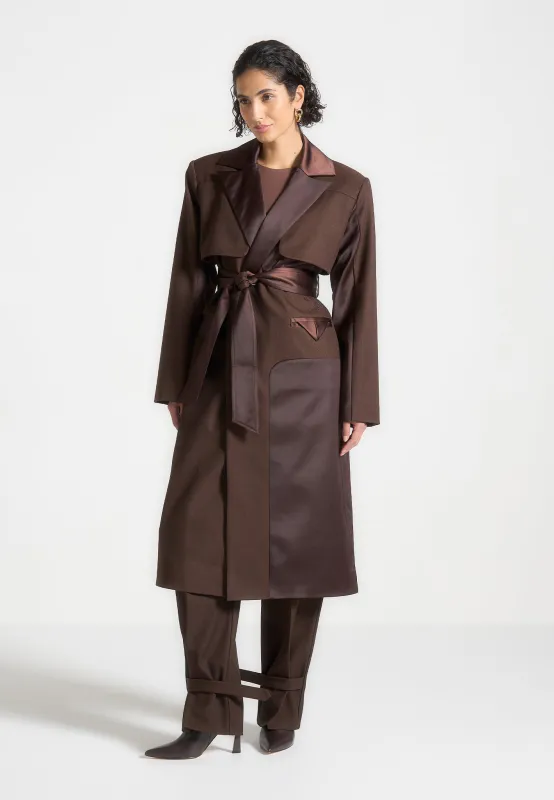 Ilona - Tailored Satin Trench Coat - Brown sold by Maniere De Voir