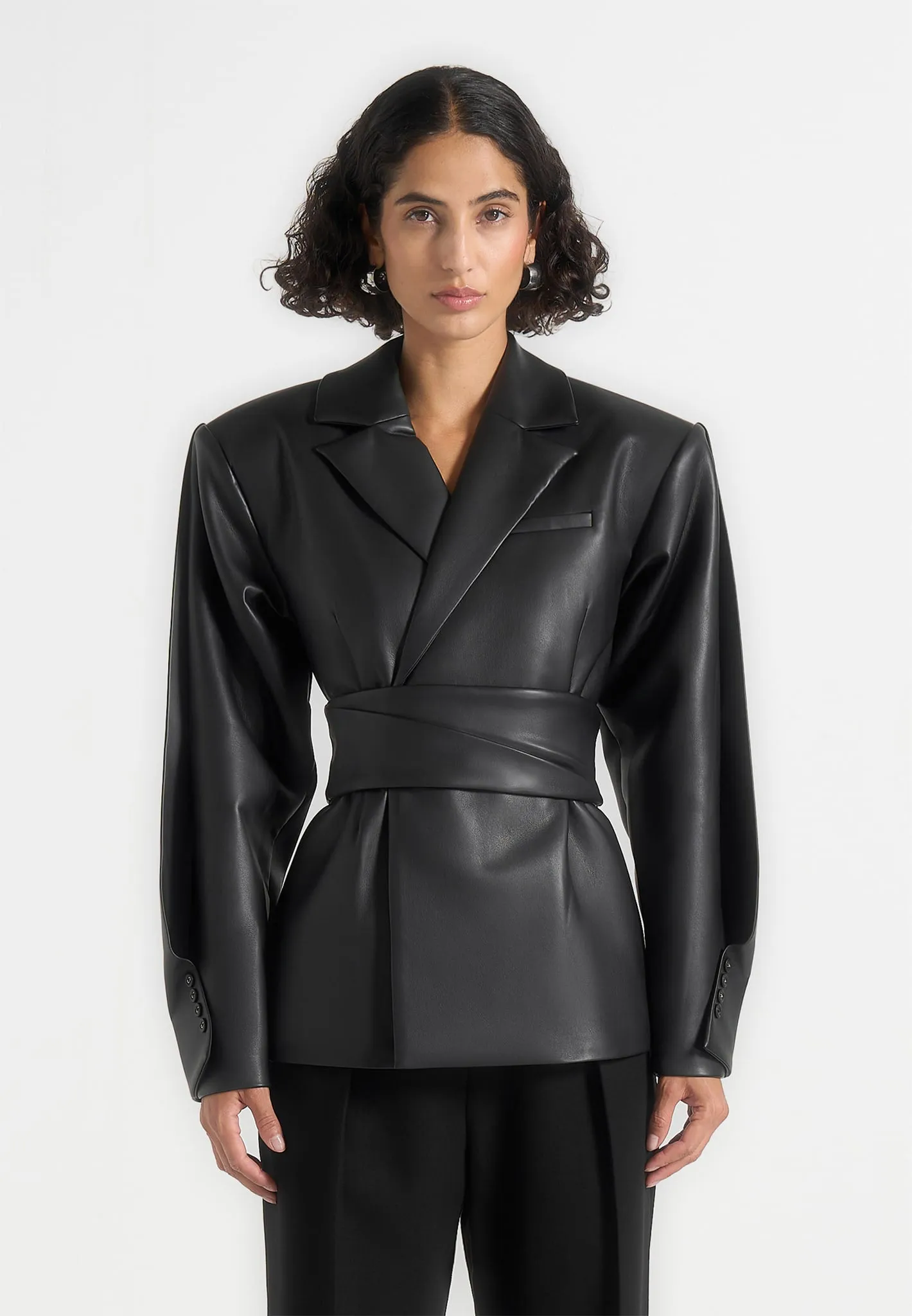 Marie - Twist Sleeve Leather Blazer with Belt - Black sold by Maniere De Voir product image thumbnail 5
