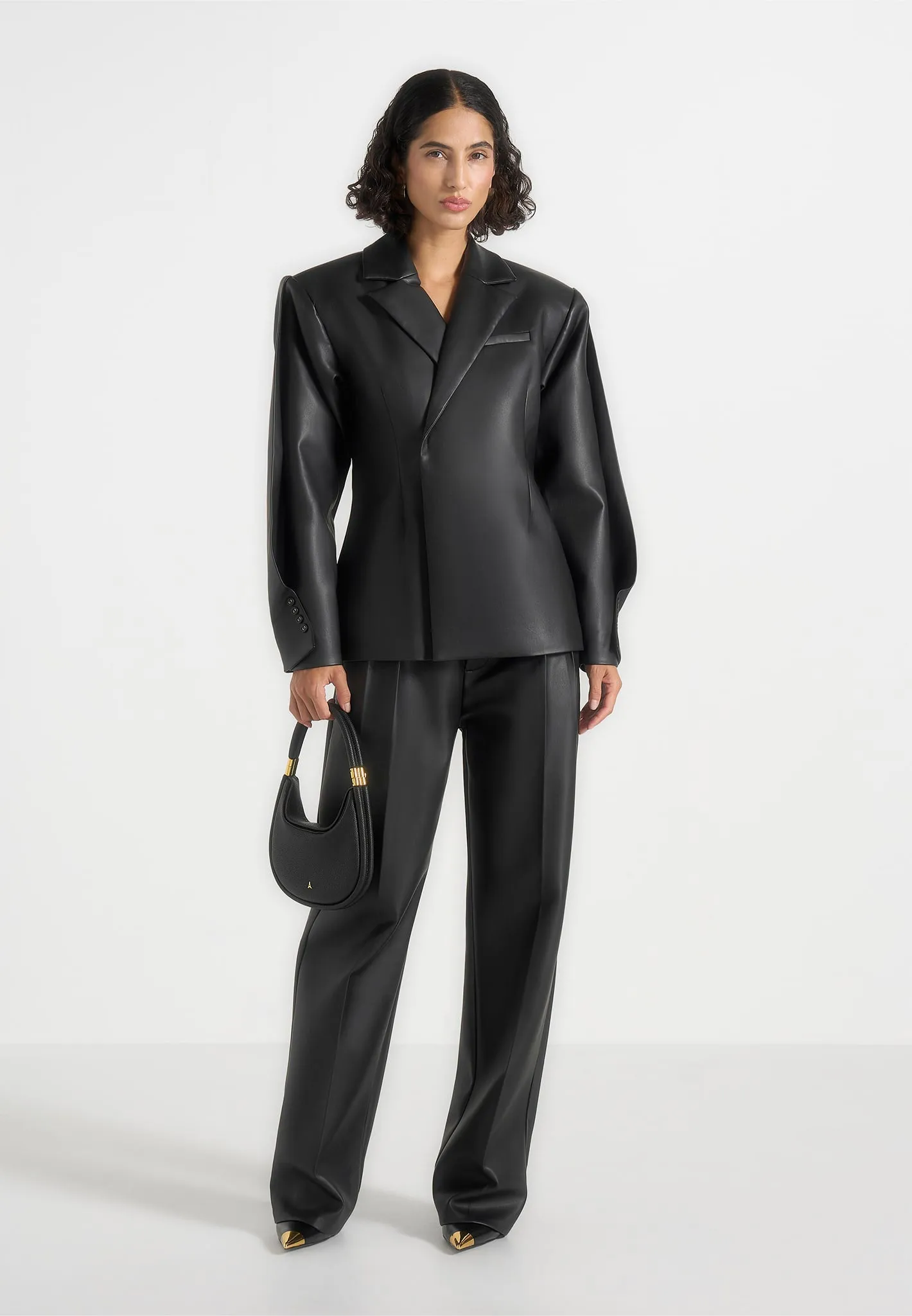 Marie - Twist Sleeve Leather Blazer with Belt - Black sold by Maniere De Voir product image thumbnail 4