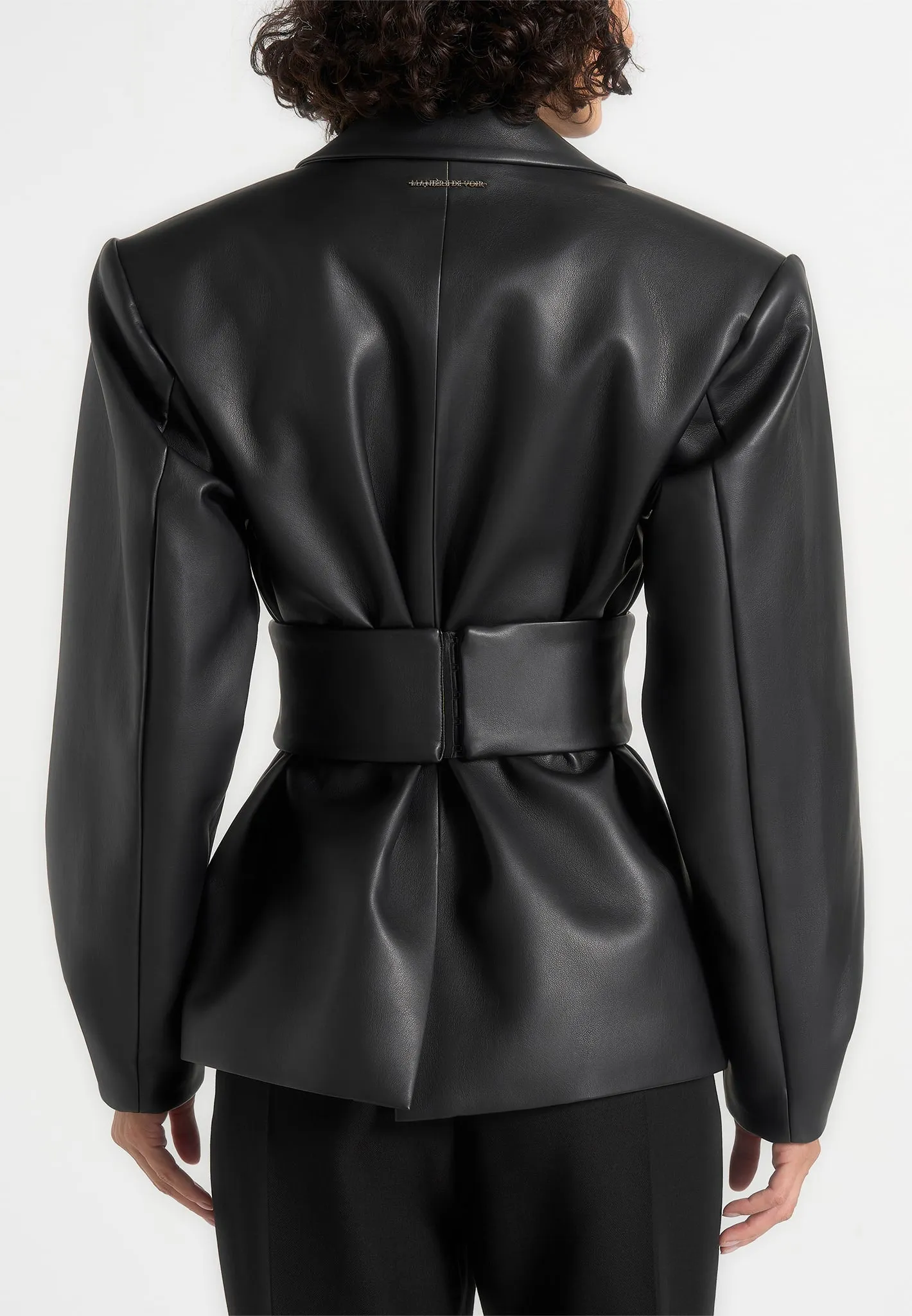 Marie - Twist Sleeve Leather Blazer with Belt - Black sold by Maniere De Voir product image thumbnail 3