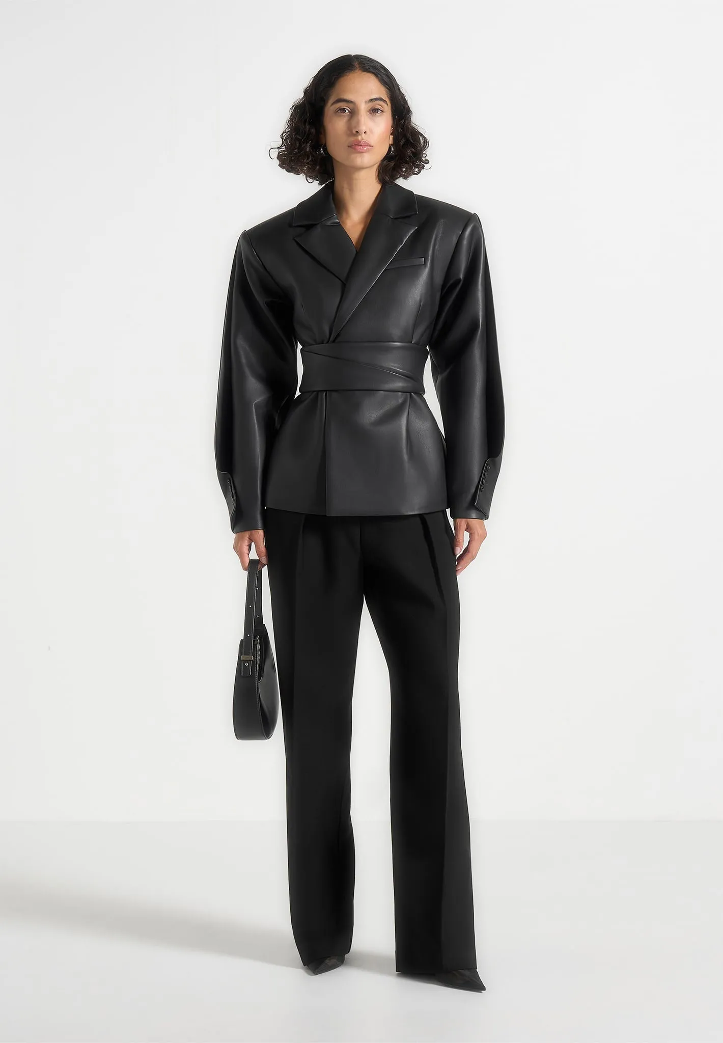 Marie - Twist Sleeve Leather Blazer with Belt - Black sold by Maniere De Voir product image thumbnail 2
