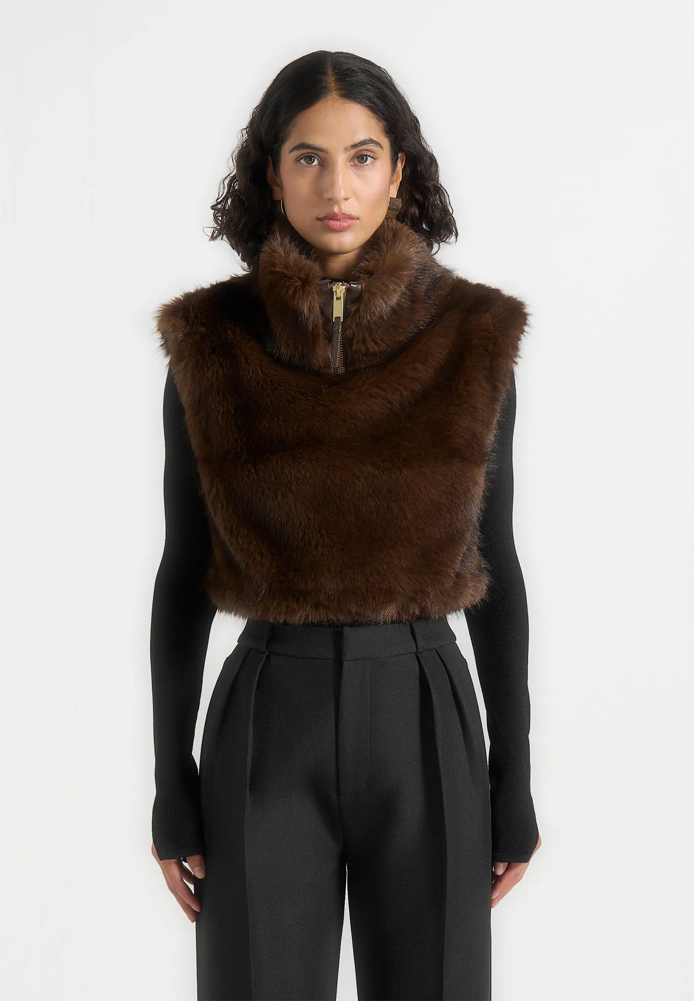 Nayla - High Neck Fur Jumper - Brown sold by Maniere De Voir product image thumbnail 3