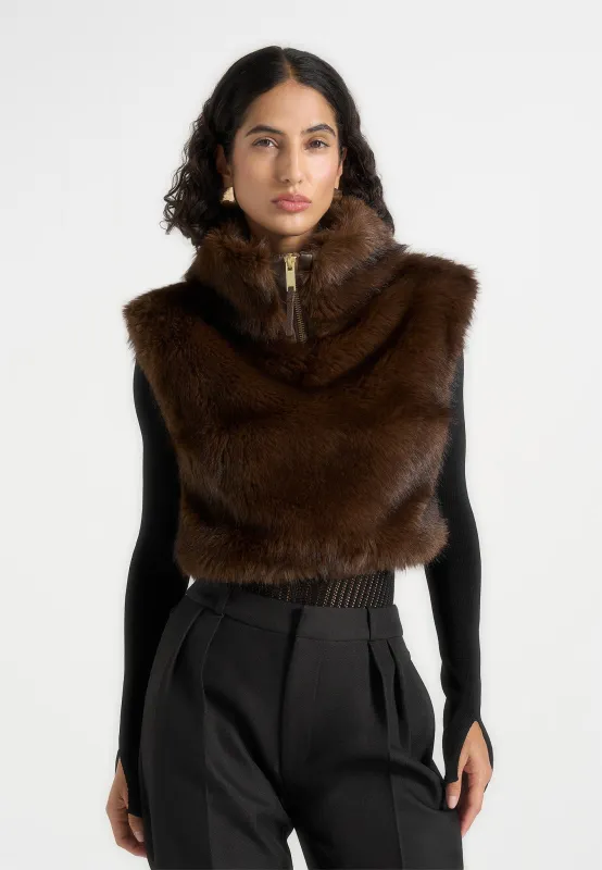 Nayla - High Neck Fur Jumper - Brown sold by Maniere De Voir