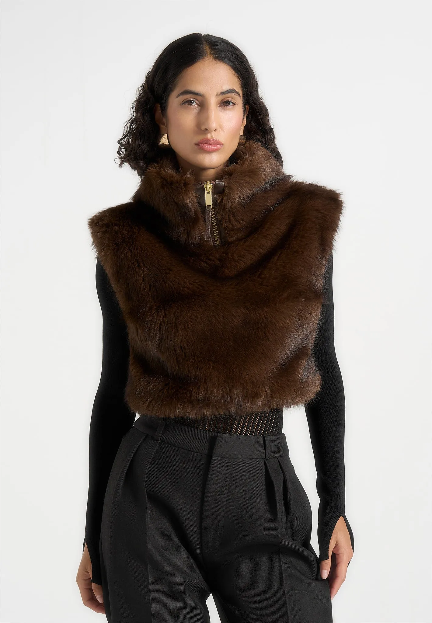 Nayla - High Neck Fur Jumper - Brown sold by Maniere De Voir