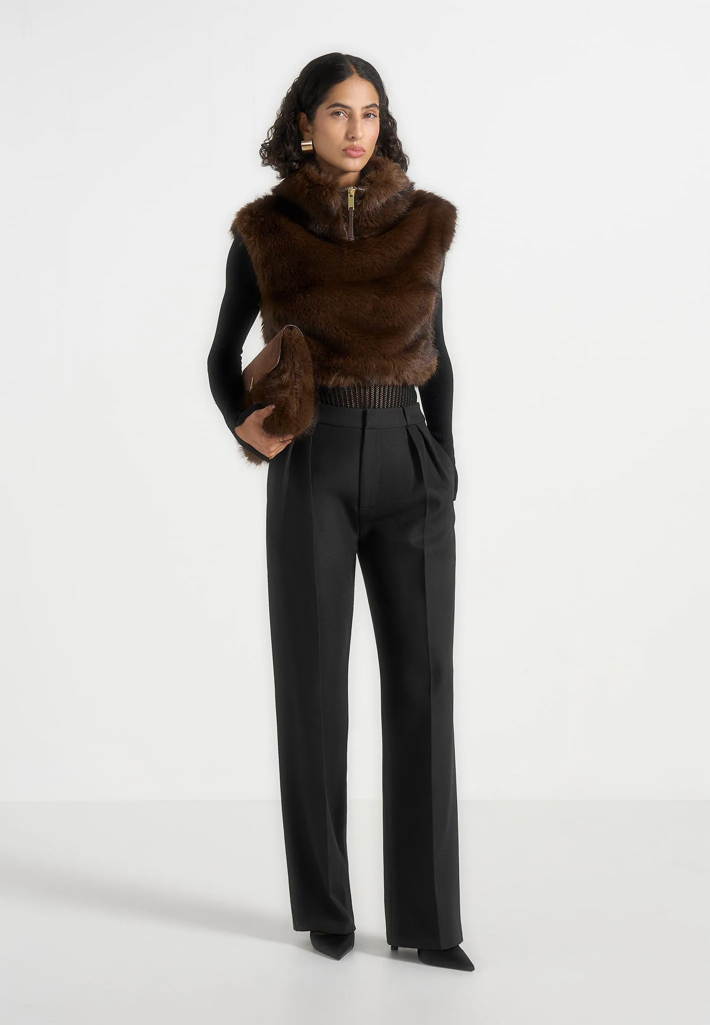 Nayla - High Neck Fur Jumper - Brown sold by Maniere De Voir product image thumbnail 2