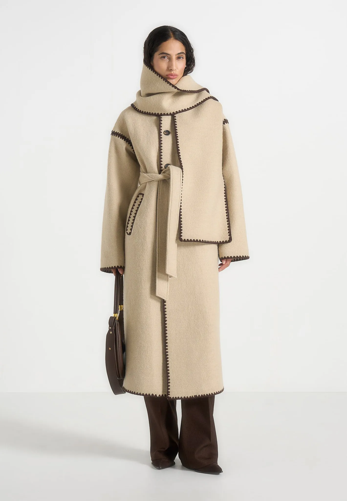 Aube - Blanket Stitch Wool Scarf - Taupe sold by Maniere De Voir product image thumbnail 4