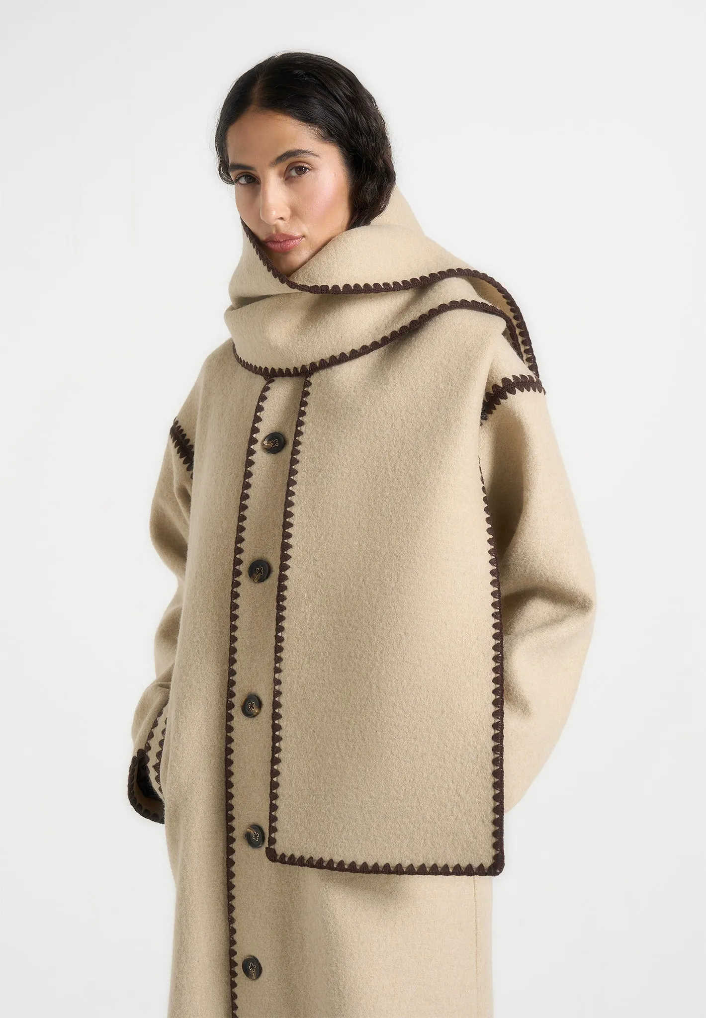 Aube - Blanket Stitch Wool Scarf - Taupe sold by Maniere De Voir product image thumbnail 2