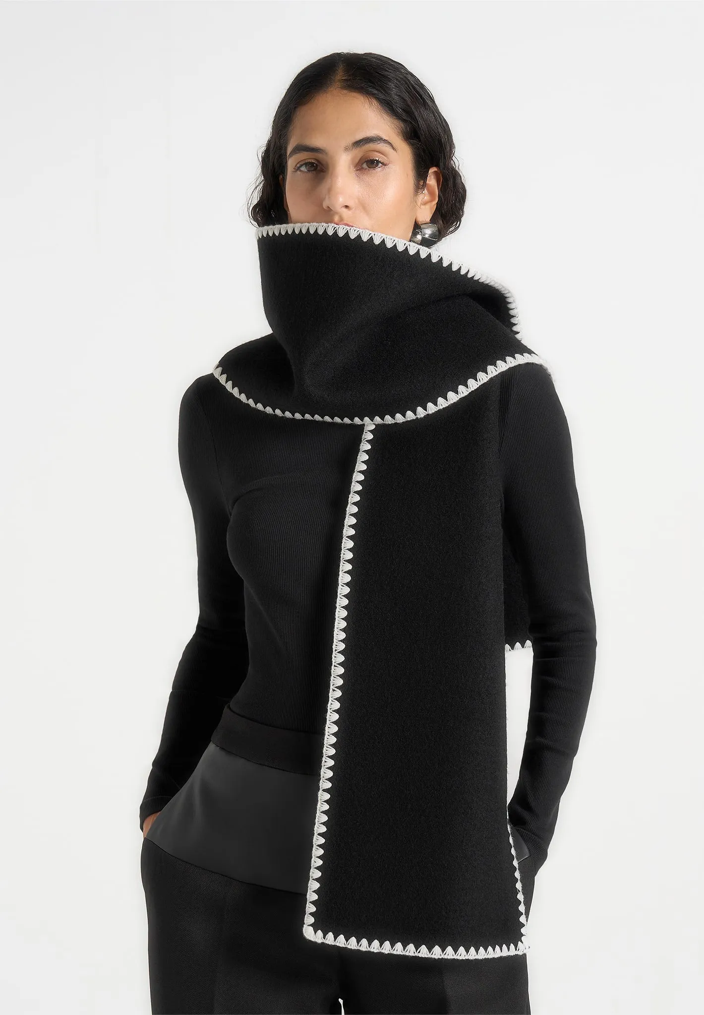 Aube - Blanket Stitch Wool Scarf - Black sold by Maniere De Voir product image thumbnail 2