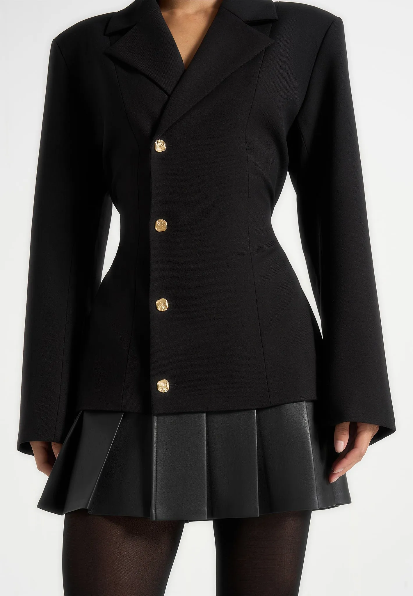 Nicole - Tailored Cinch Blazer Dress with Pleats - Black sold by Maniere De Voir product image thumbnail 3