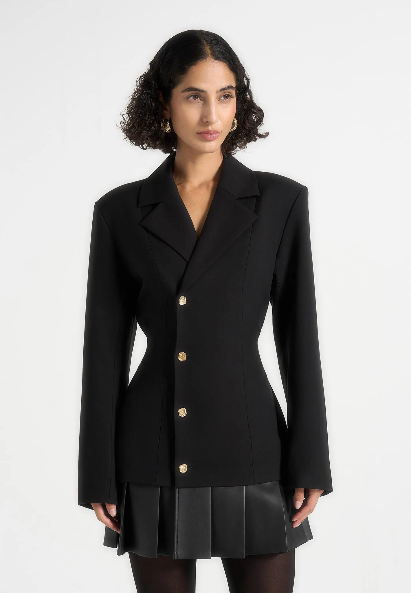 Nicole - Tailored Cinch Blazer Dress with Pleats - Black sold by Maniere De Voir product image thumbnail 2