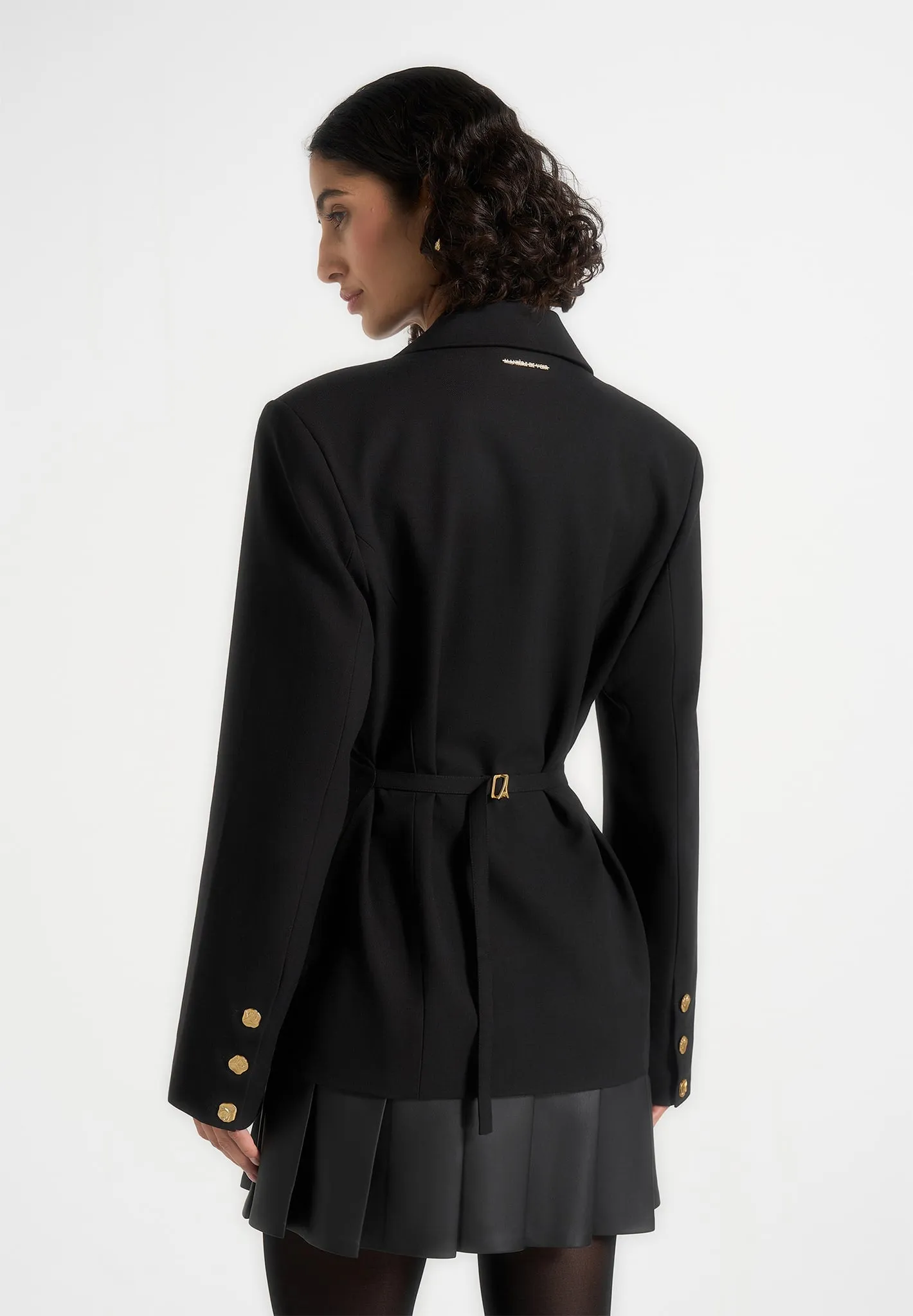 Nicole - Tailored Cinch Blazer Dress with Pleats - Black sold by Maniere De Voir product image thumbnail 5