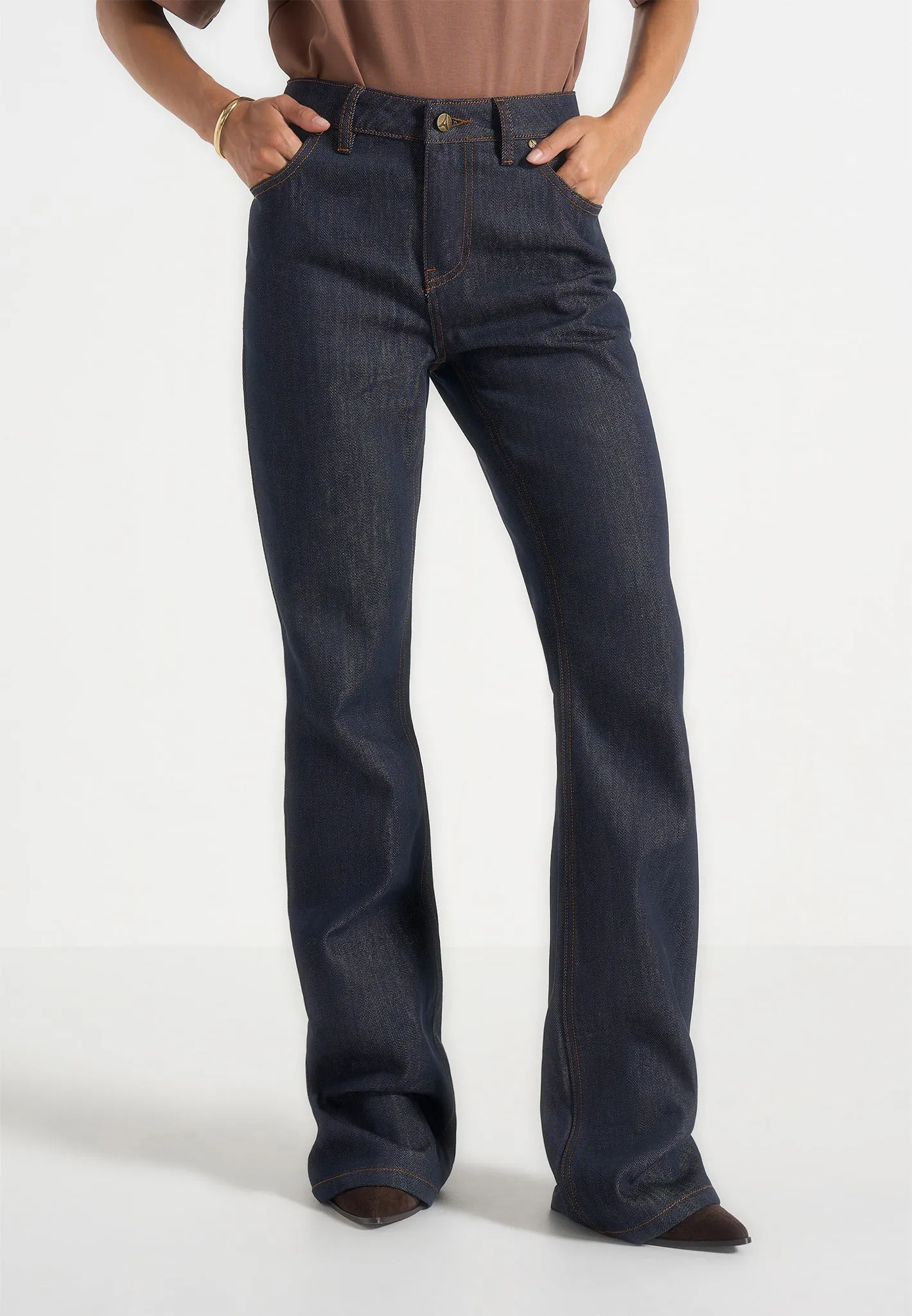 Abbie - Stacked Fit And Flare Jeans - Indigo sold by Maniere De Voir product image thumbnail 2