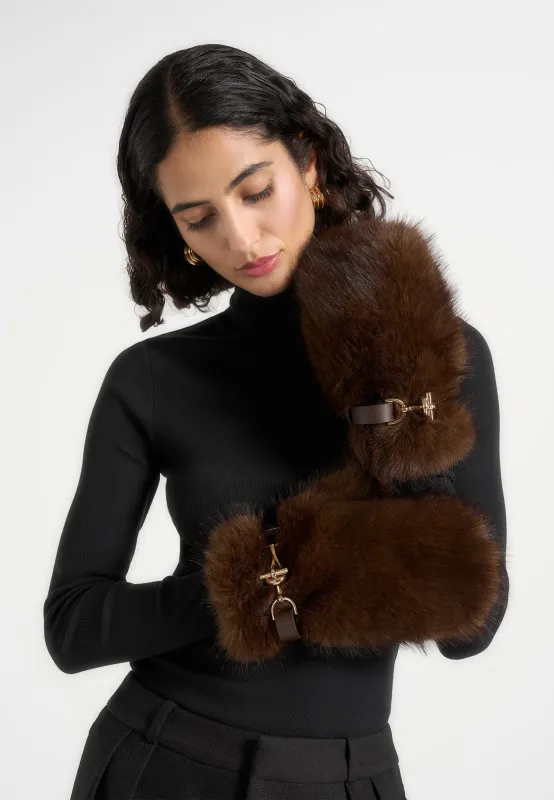 Alva - Fur Mitten Gloves - Brown sold by Maniere De Voir