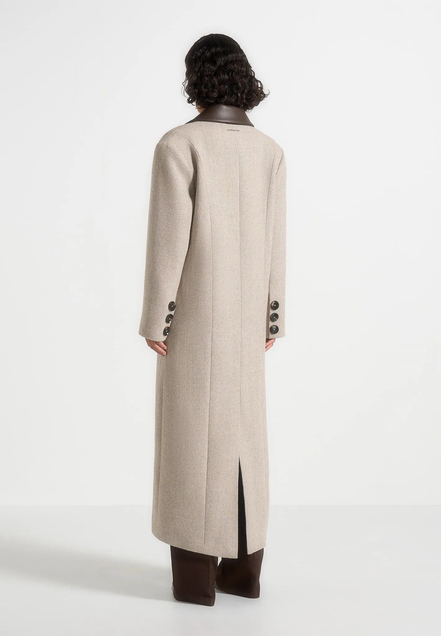 Anissa - Herringbone Wool Oversized Coat with Leather Belt - Beige sold by Maniere De Voir product image thumbnail 4