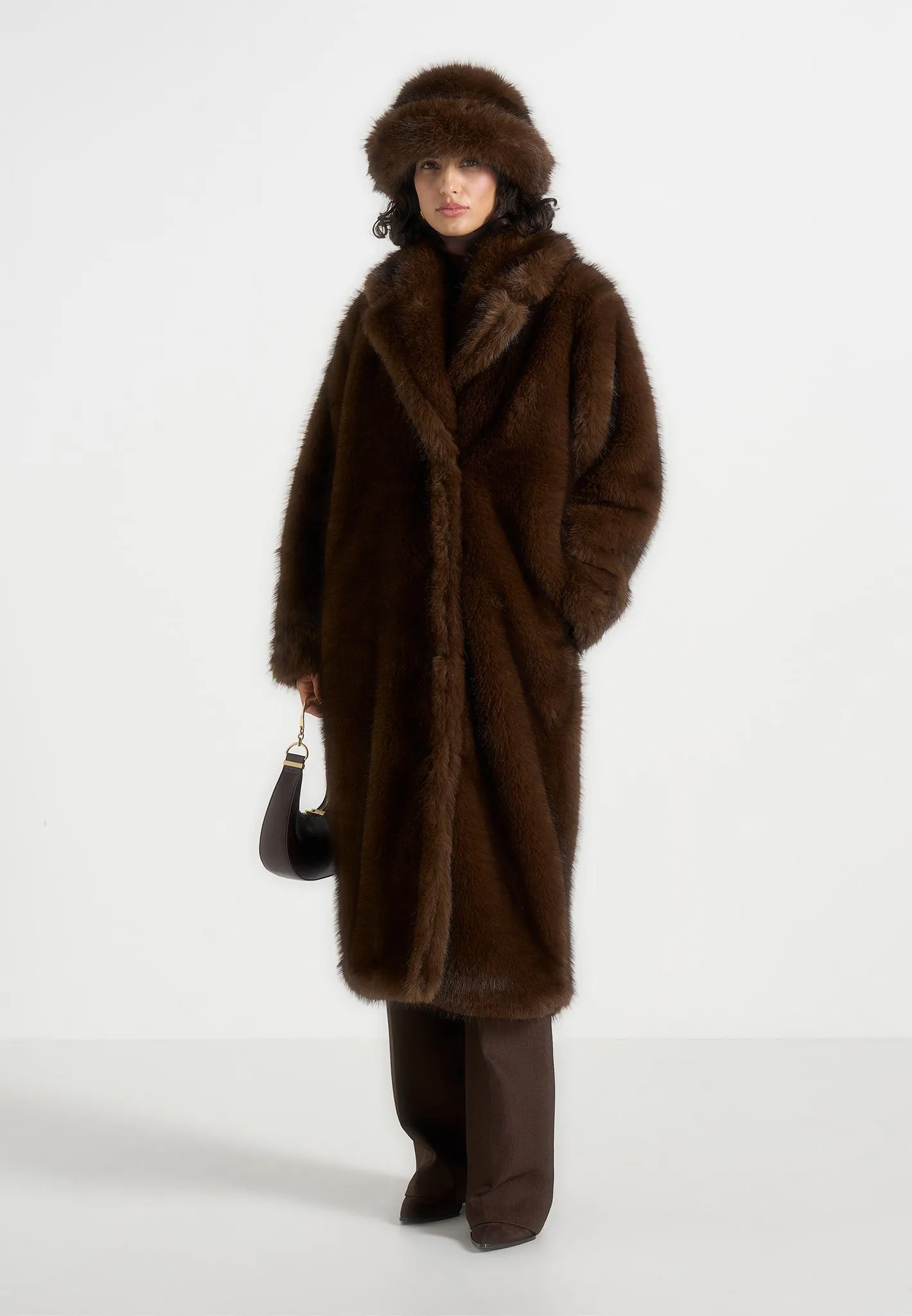 Bria - Oversized Fur Coat With Leather Belt - Brown sold by Maniere De Voir
