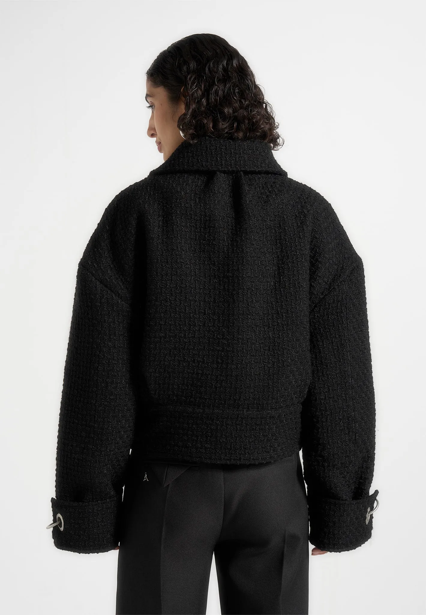 Naela - Boxy Tweed Jacket With Cuff Detail - Black sold by Maniere De Voir product image thumbnail 5