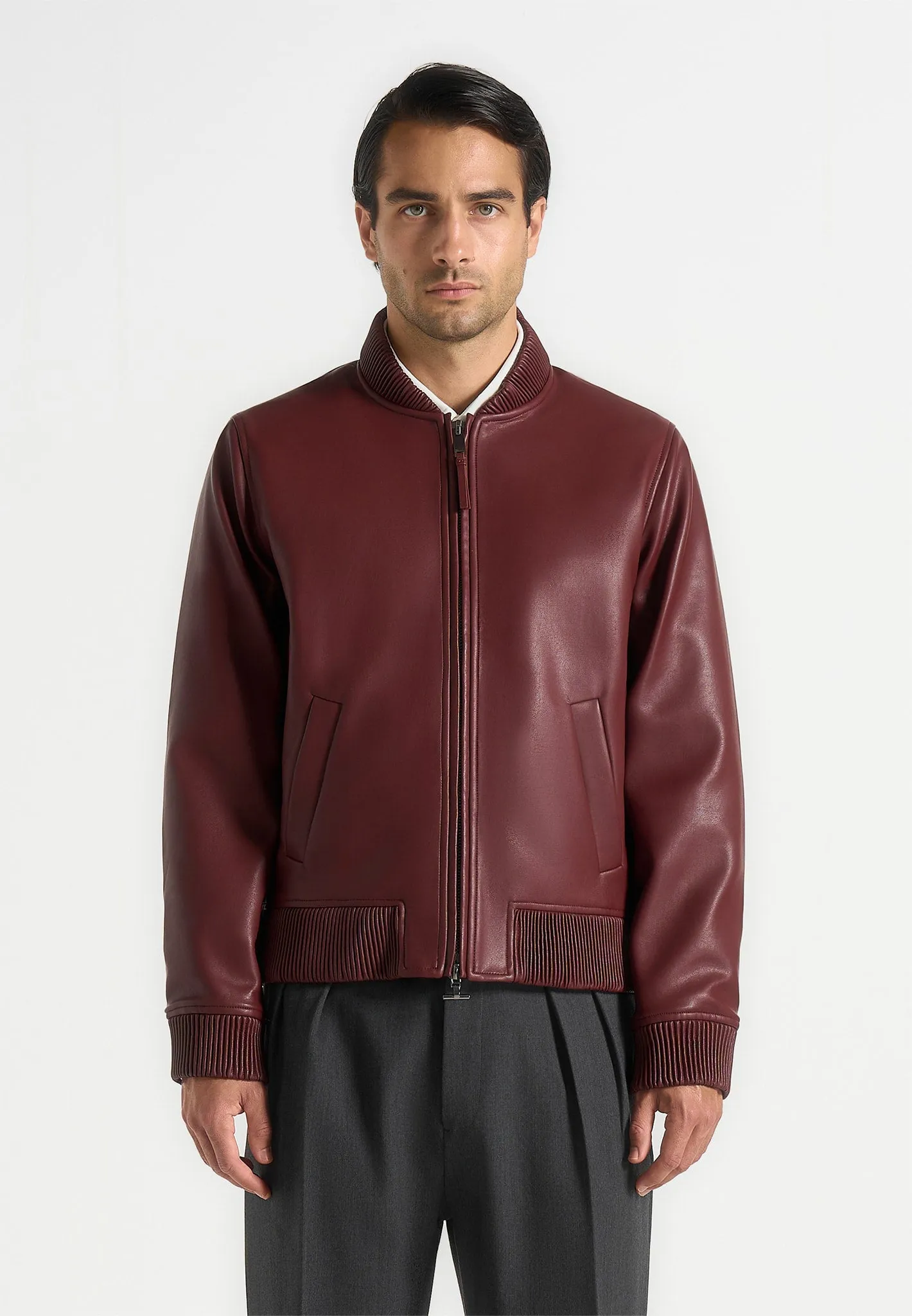 Arman - Leather Bomber Jacket - Wine Red sold by Maniere De Voir product image thumbnail 4