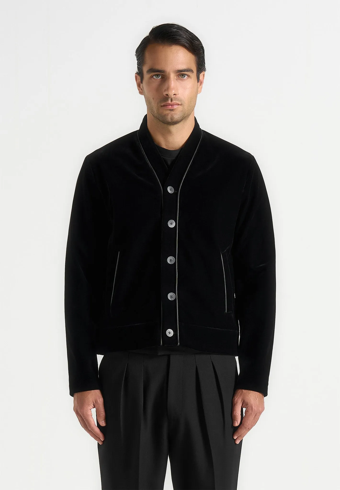 Nassim - Velvet Jacket With Contrast Piping - Black sold by Maniere De Voir product image thumbnail 4