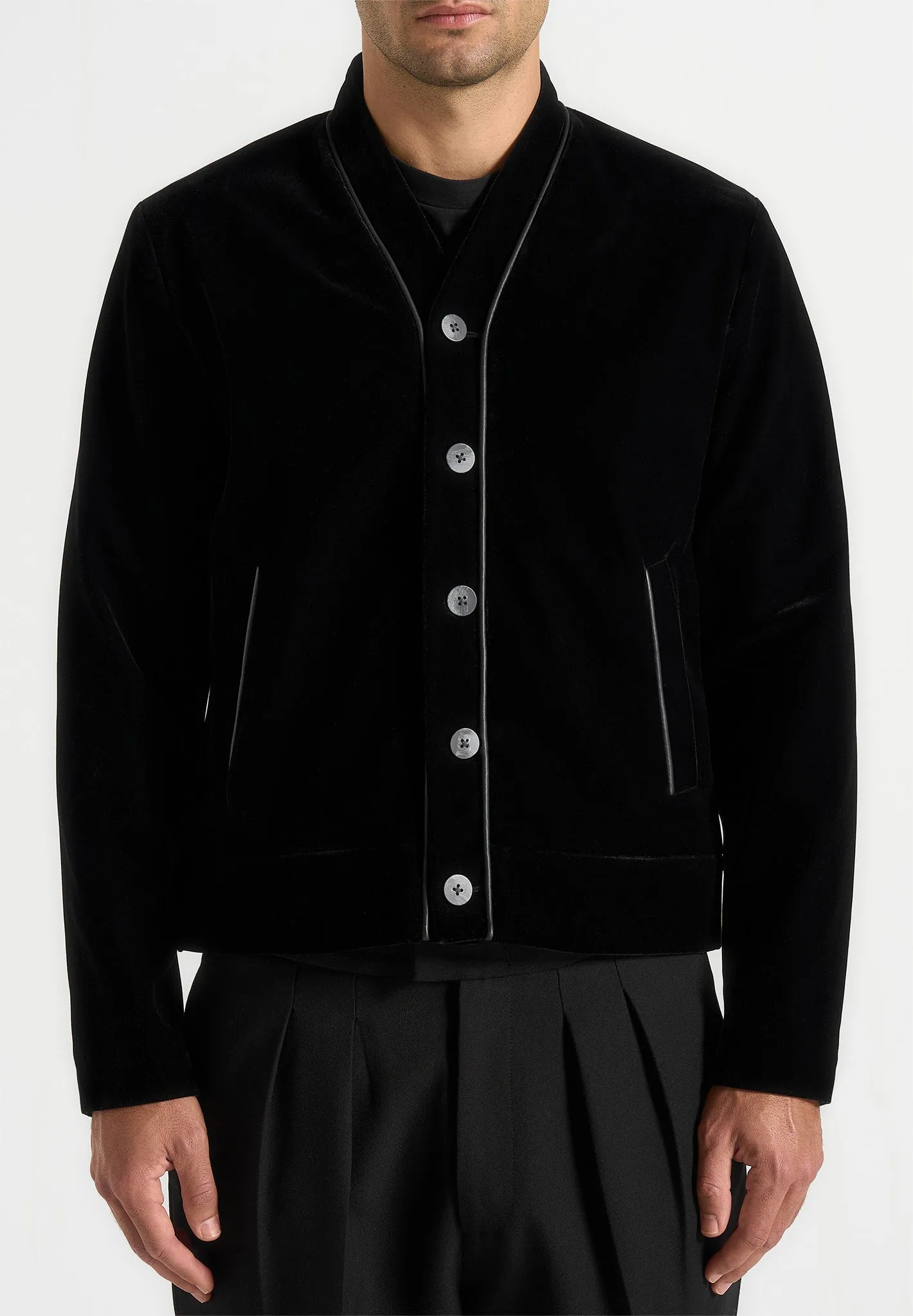 Nassim - Velvet Jacket With Contrast Piping - Black sold by Maniere De Voir product image thumbnail 3