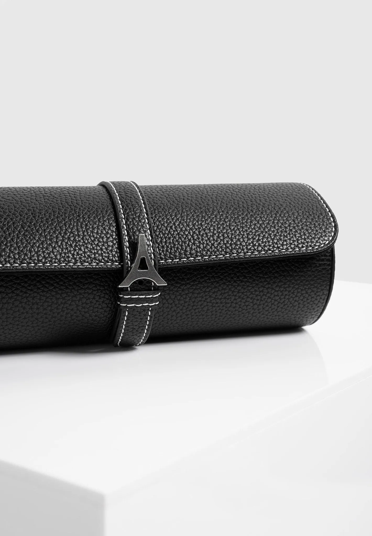 Fred - Pebbled Leather Contrast Stitch Watch Roll - Black sold by Maniere De Voir product image thumbnail 4