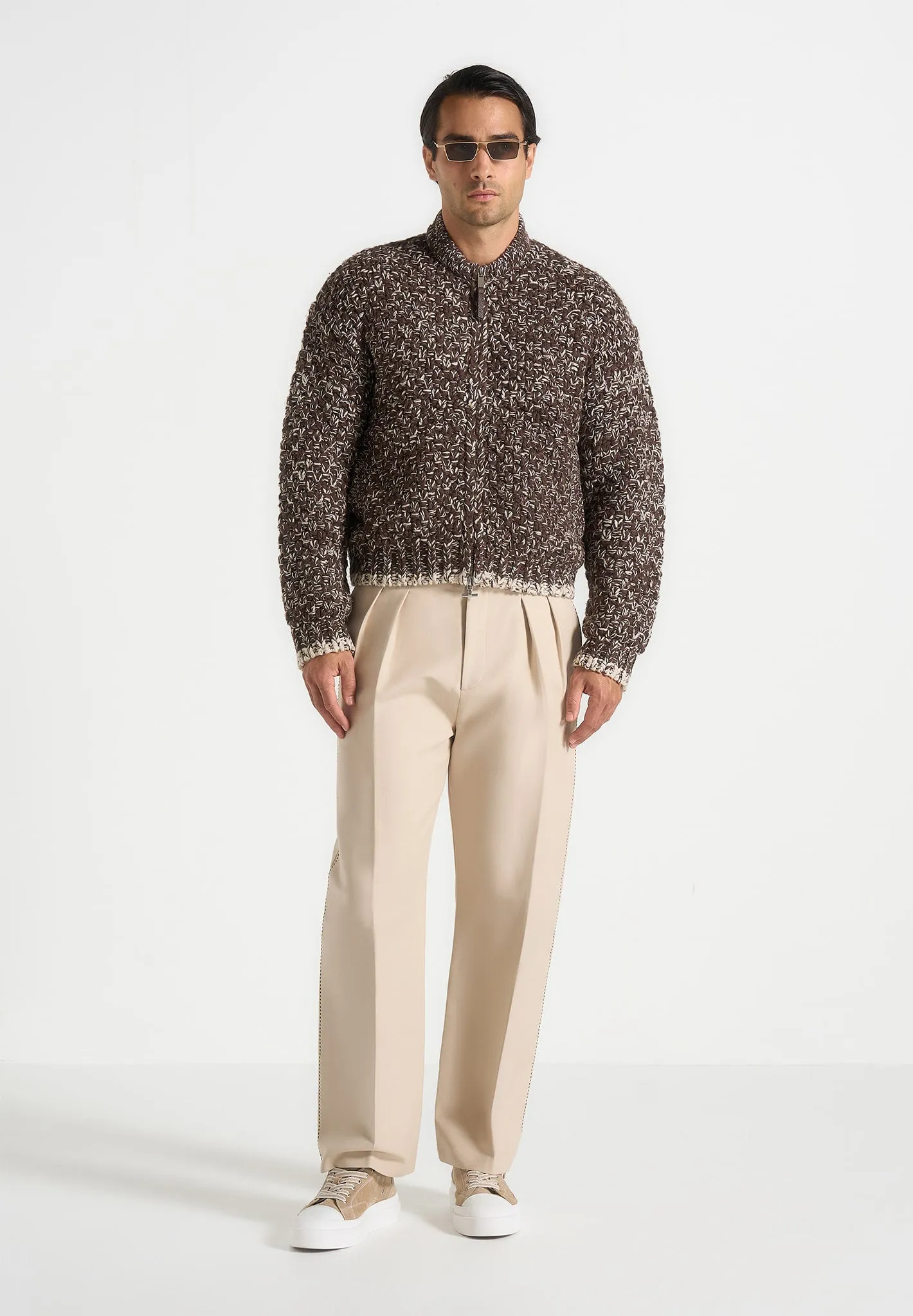 Darel - Speckled Knit Bomber Jacket - Brown sold by Maniere De Voir