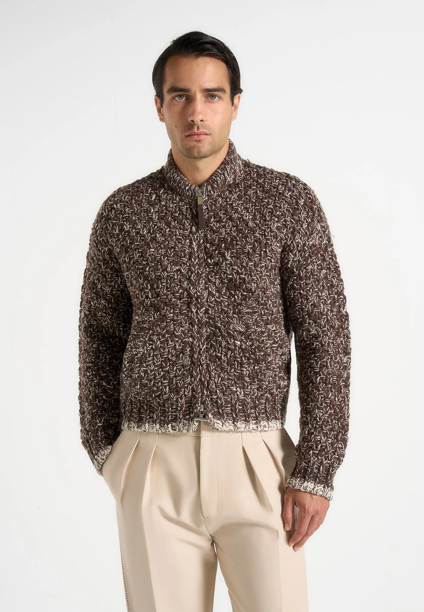 Darel - Speckled Knit Bomber Jacket - Brown sold by Maniere De Voir product image thumbnail 2