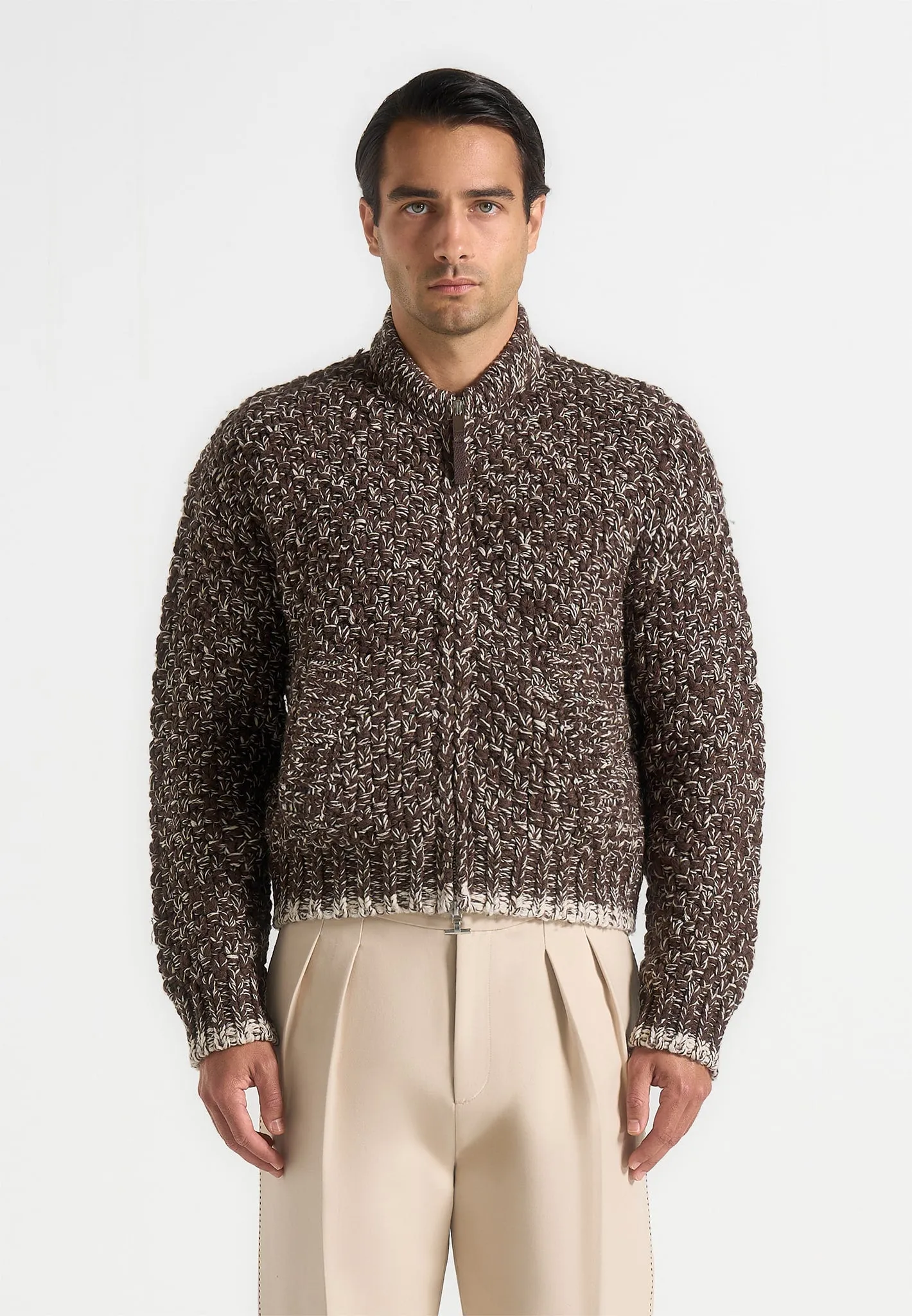 Darel - Speckled Knit Bomber Jacket - Brown sold by Maniere De Voir product image thumbnail 4