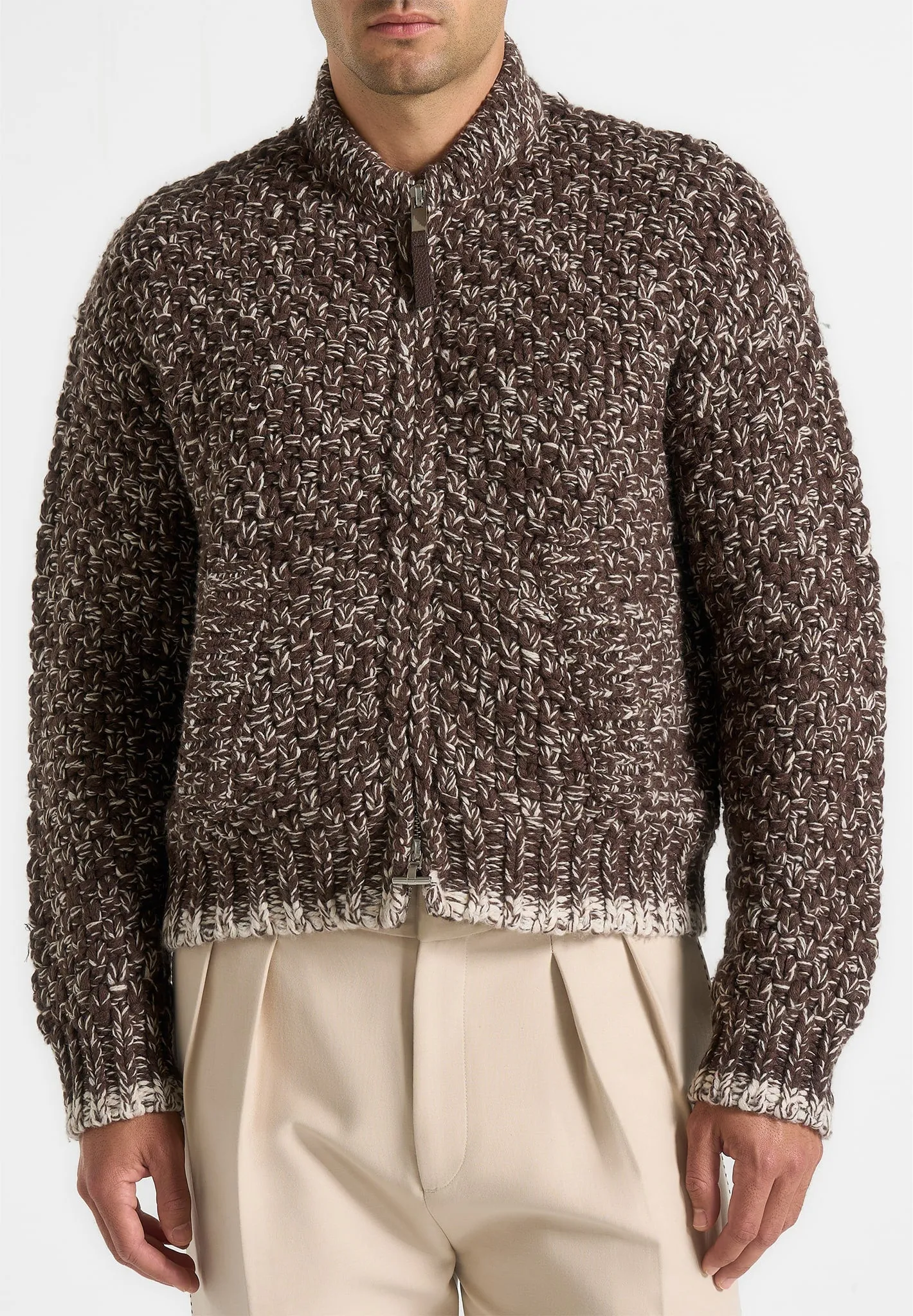 Darel - Speckled Knit Bomber Jacket - Brown sold by Maniere De Voir product image thumbnail 3