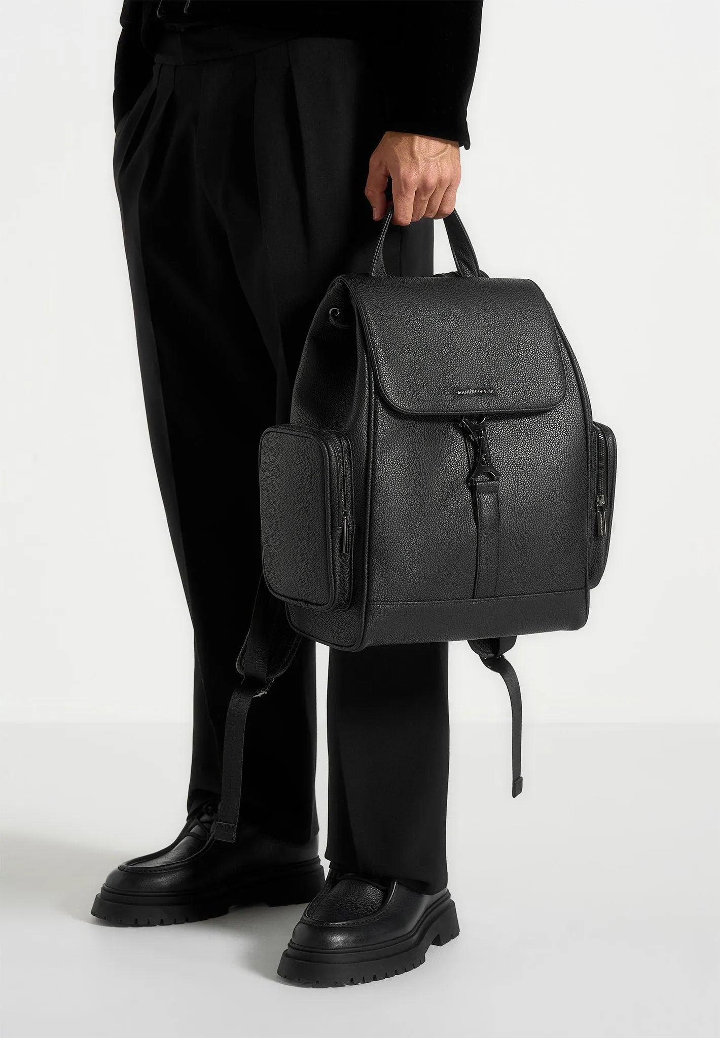 Taylor - Pebbled Leather Eiffel Clasp Backpack - Black sold by Maniere De Voir product image thumbnail 2