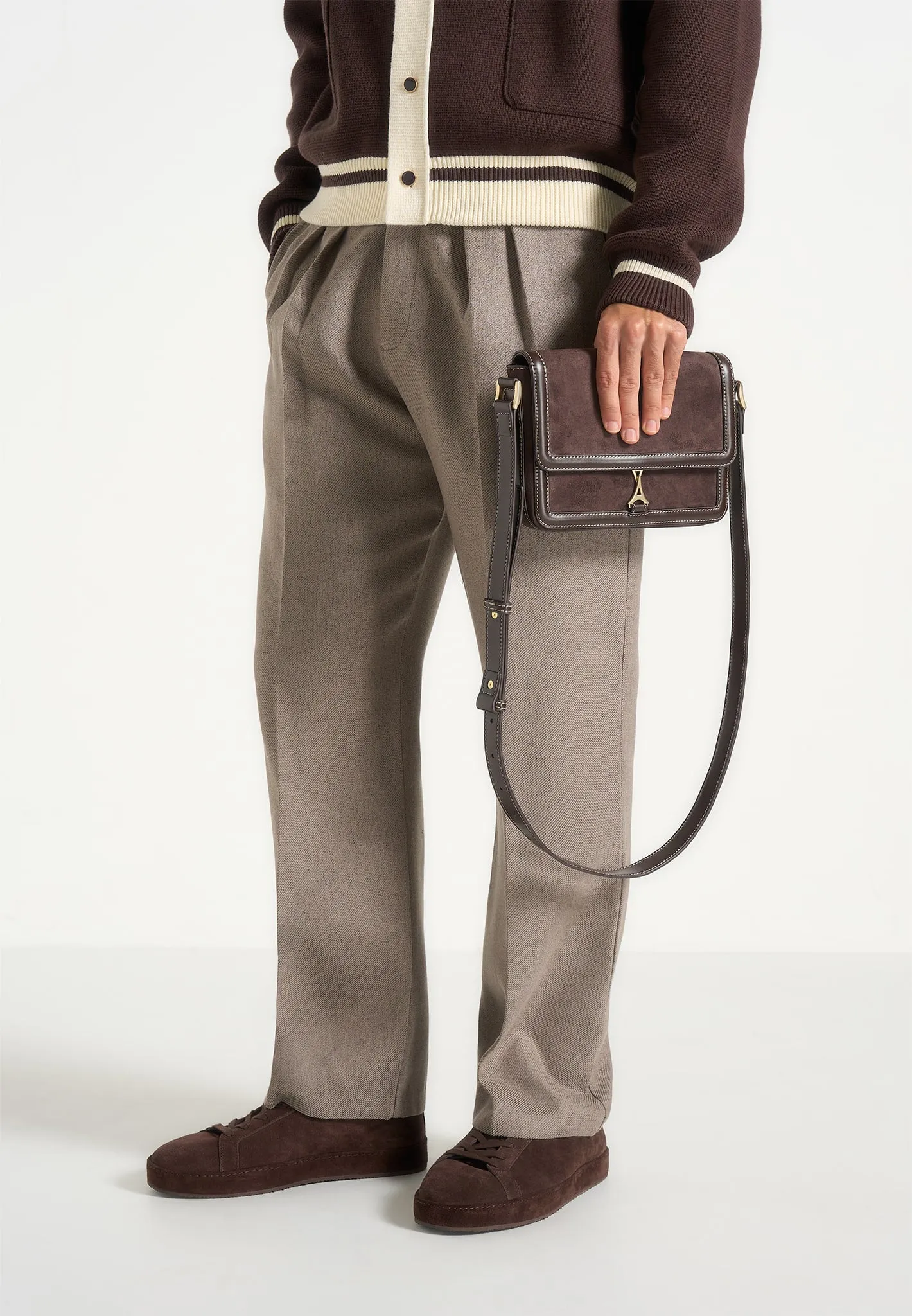 Misha - Suede & Leather Crossbody Bag - Brown sold by Maniere De Voir product image thumbnail 4