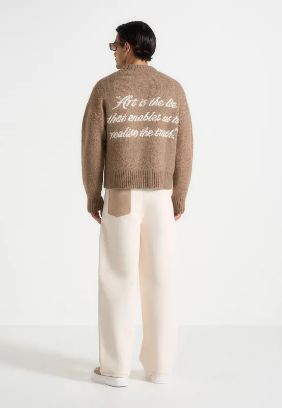 Kamil - Art Slogan Brushed Wool Knit Jumper - Beige sold by Maniere De Voir