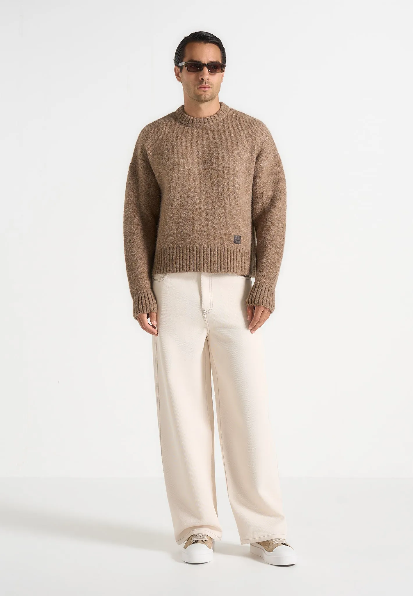 Kamil - Art Slogan Brushed Wool Knit Jumper - Beige sold by Maniere De Voir product image thumbnail 3
