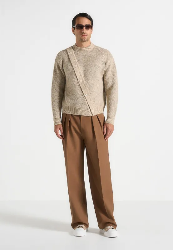 Theo - Asymmetric Brushed Wool Knit Jumper - Beige sold by Maniere De Voir