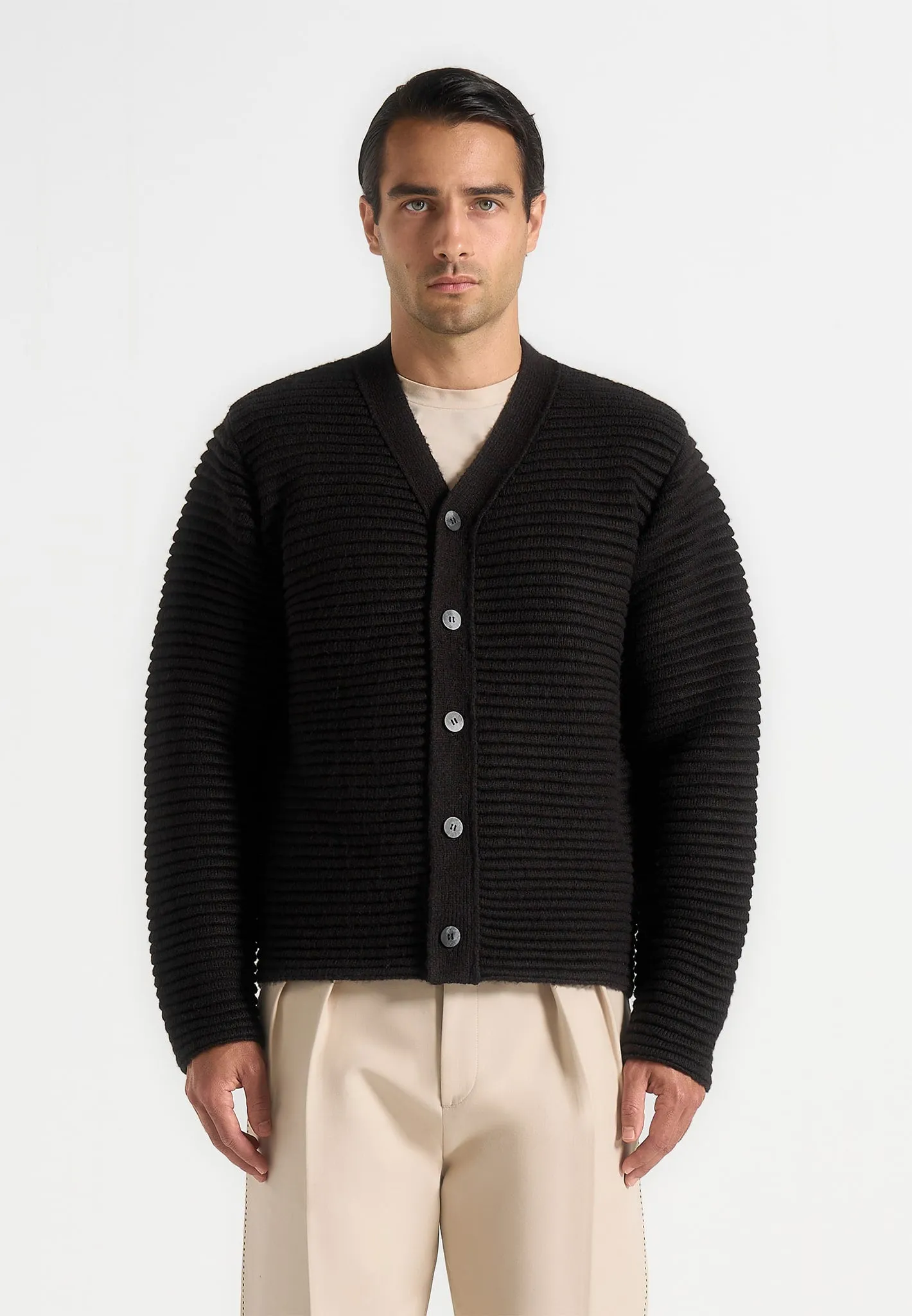 Anton - Ribbed Knit Cardigan - Black sold by Maniere De Voir product image thumbnail 4