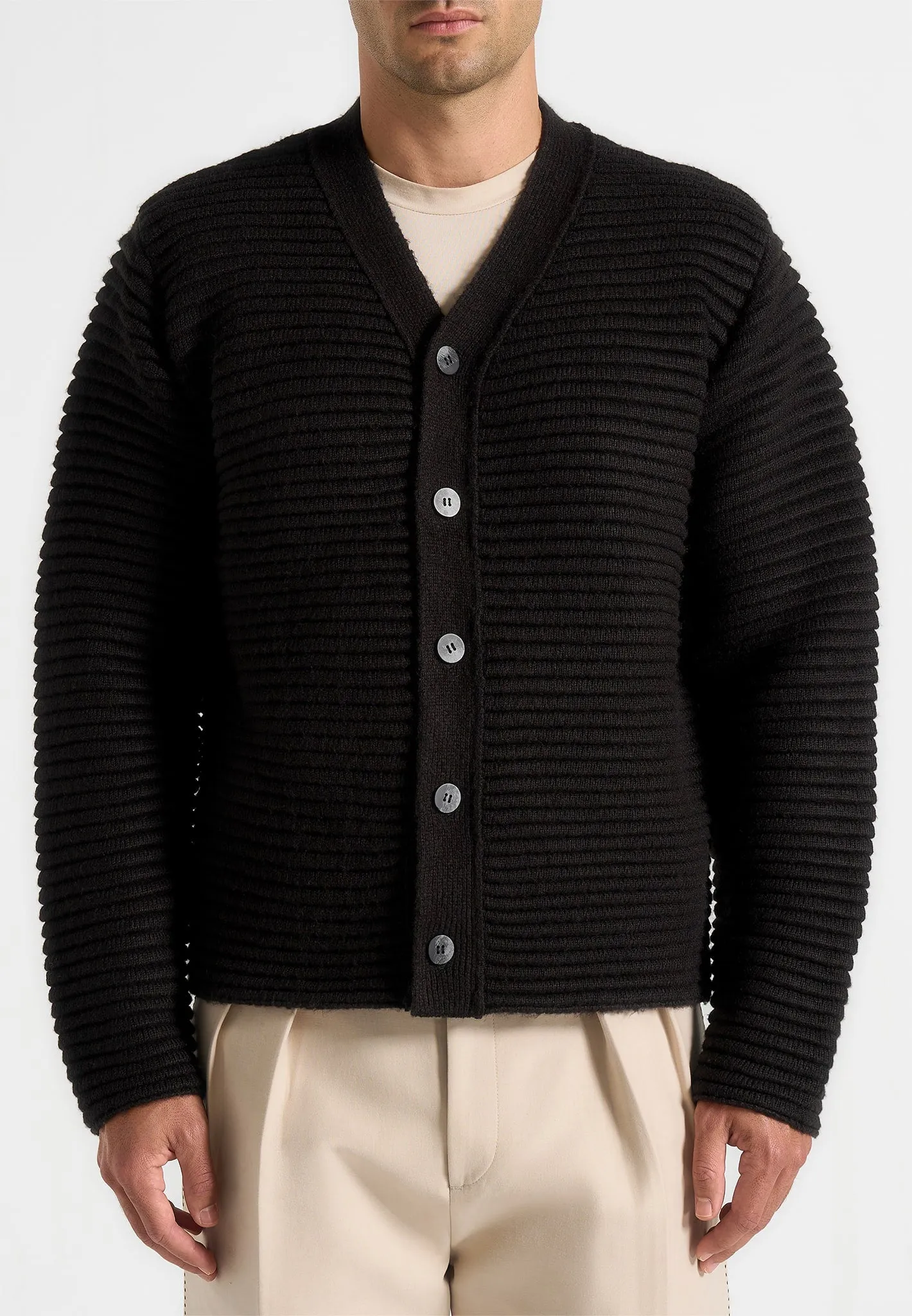 Anton - Ribbed Knit Cardigan - Black sold by Maniere De Voir product image thumbnail 3